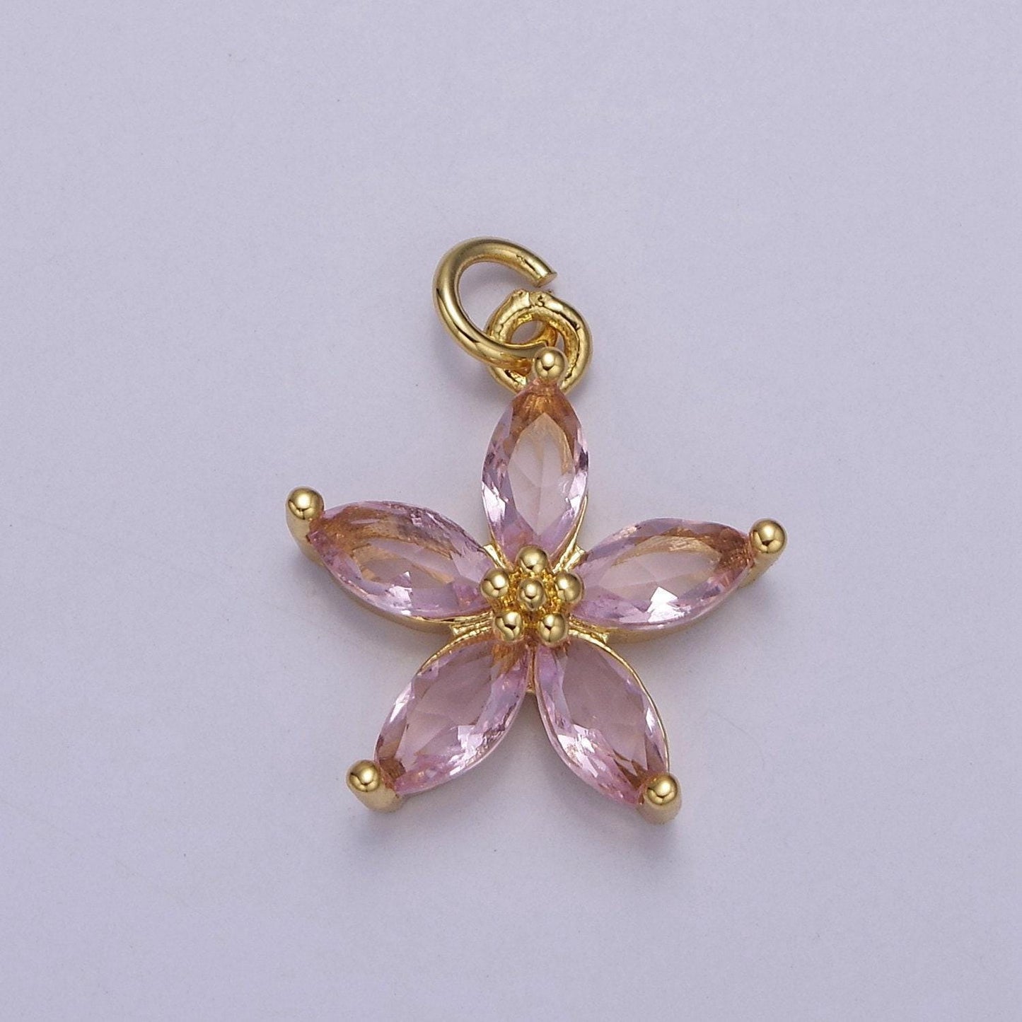 Dainty gold five petal flower pendant, flower charm, gold flower charm, earring bracelet necklace making finding e-448