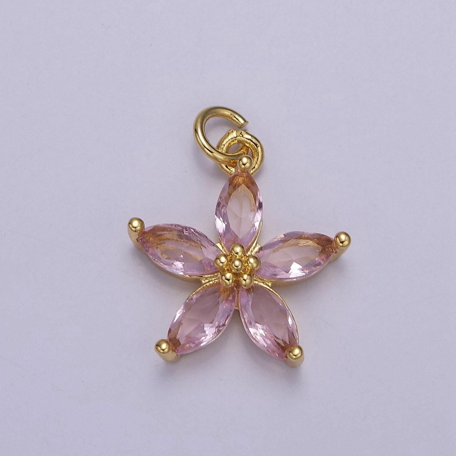 Dainty gold five petal flower pendant, flower charm, gold flower charm, earring bracelet necklace making finding e-448