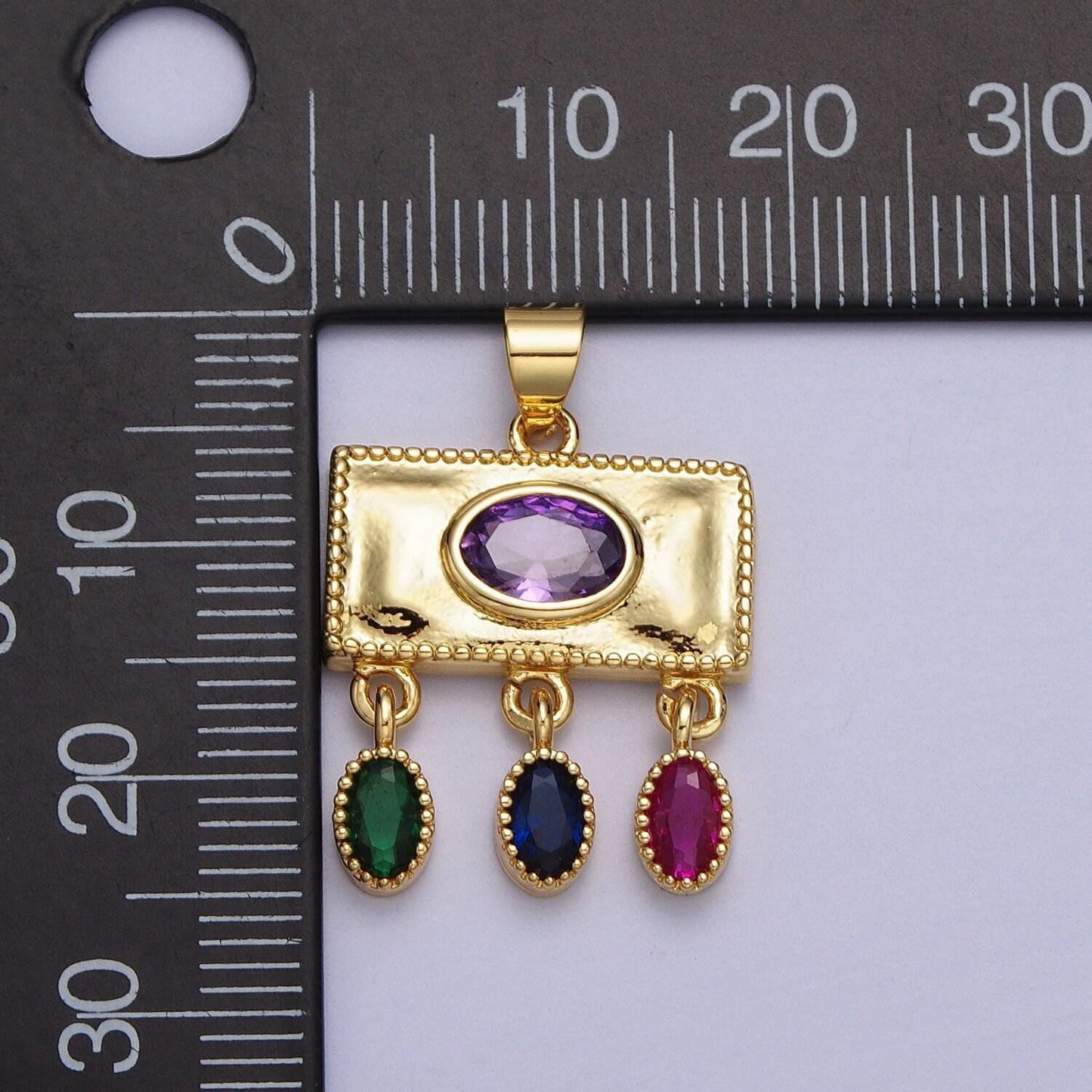 Dainty gold rectangular charm green pink purple oval multicolor cz dangle pendant for necklace component | aa009