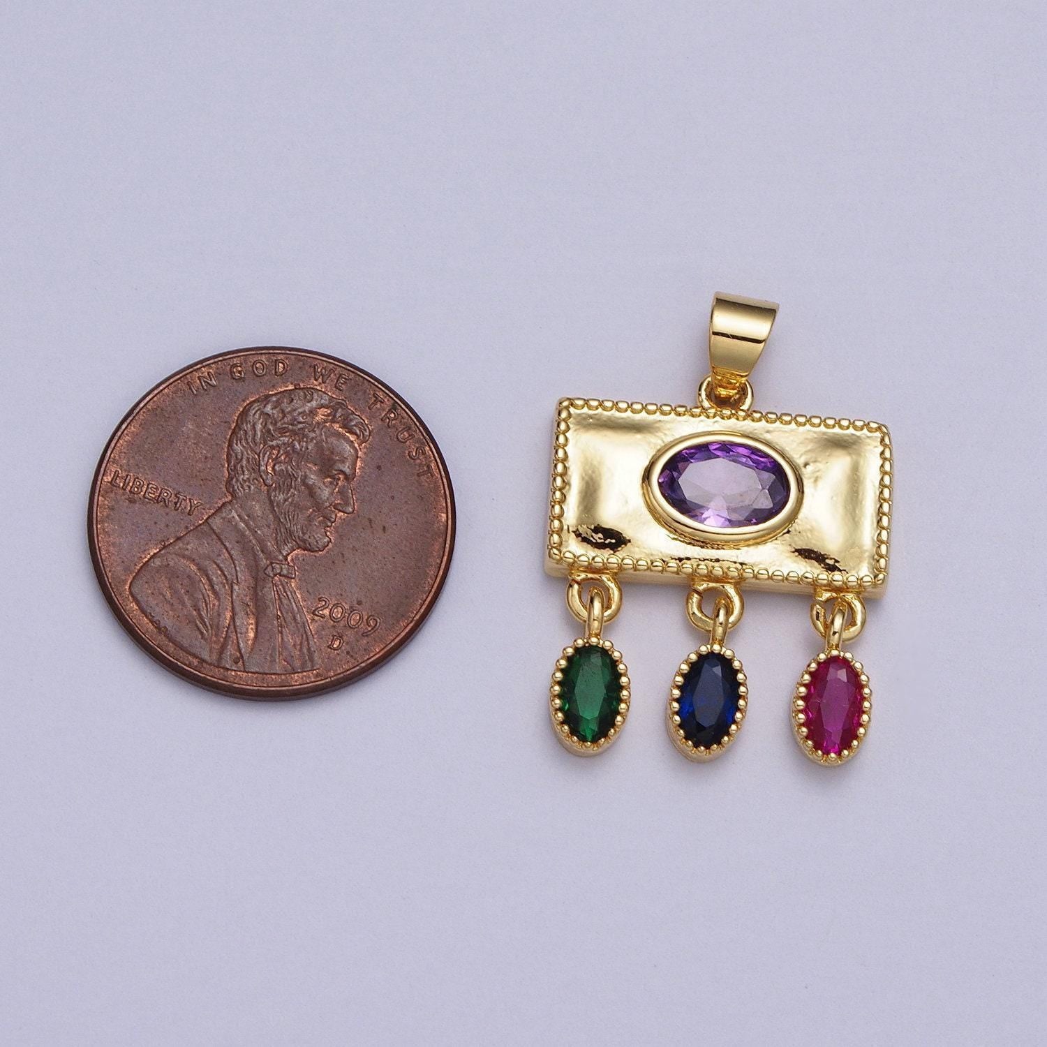 Dainty gold rectangular charm green pink purple oval multicolor cz dangle pendant for necklace component | aa009