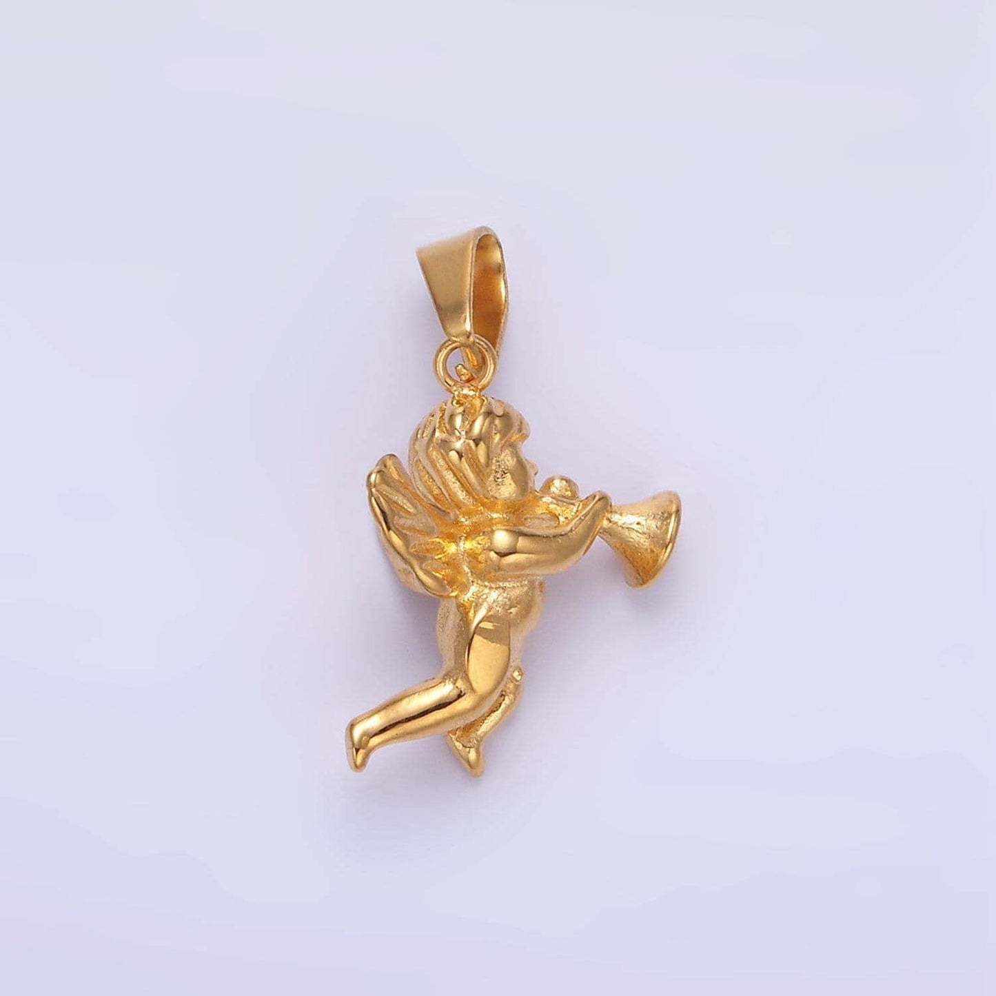 24k gold filed cherub baby angel with trumpet 3d mini valentine love charm in gold | p1456