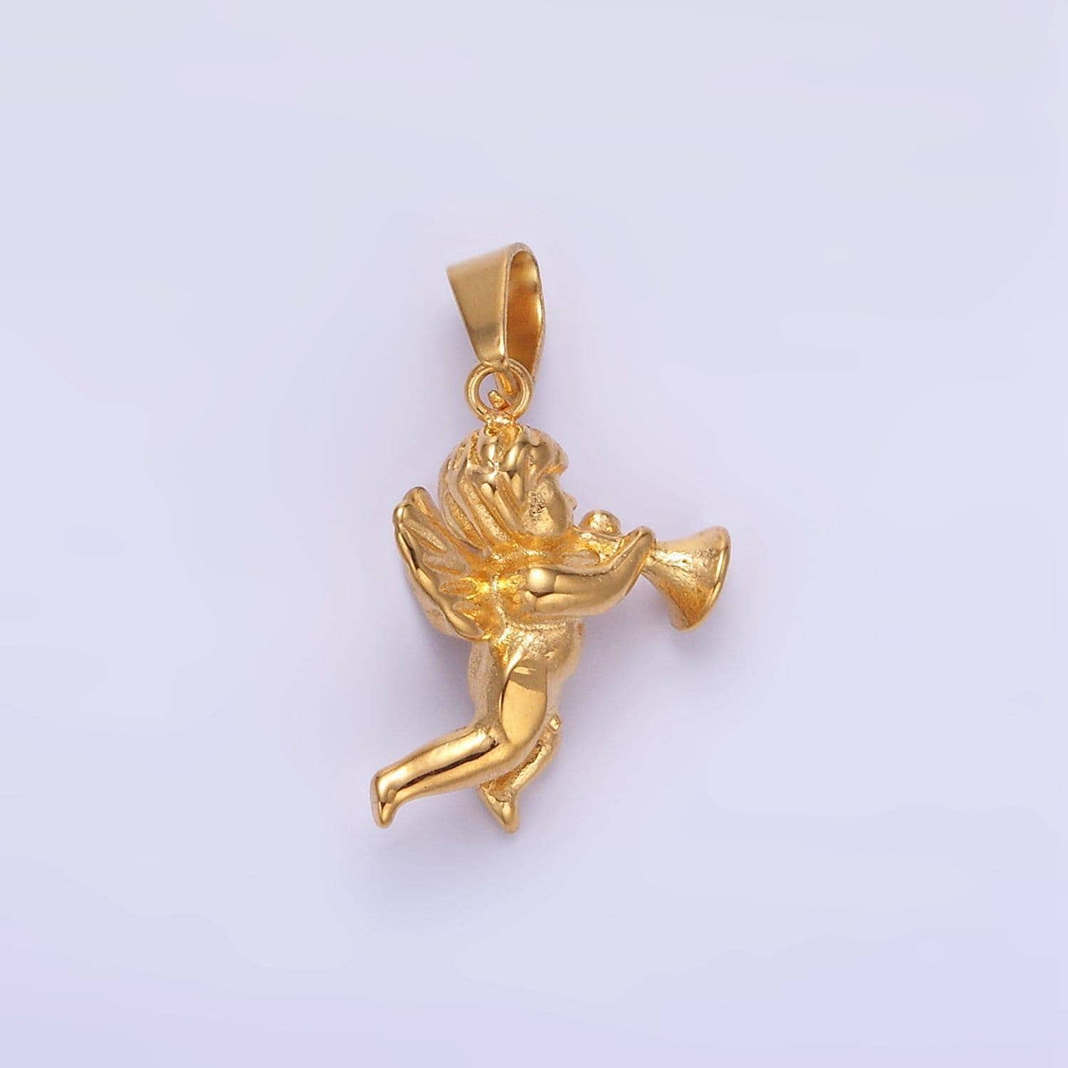 24k gold filed cherub baby angel with trumpet 3d mini valentine love charm in gold | p1456