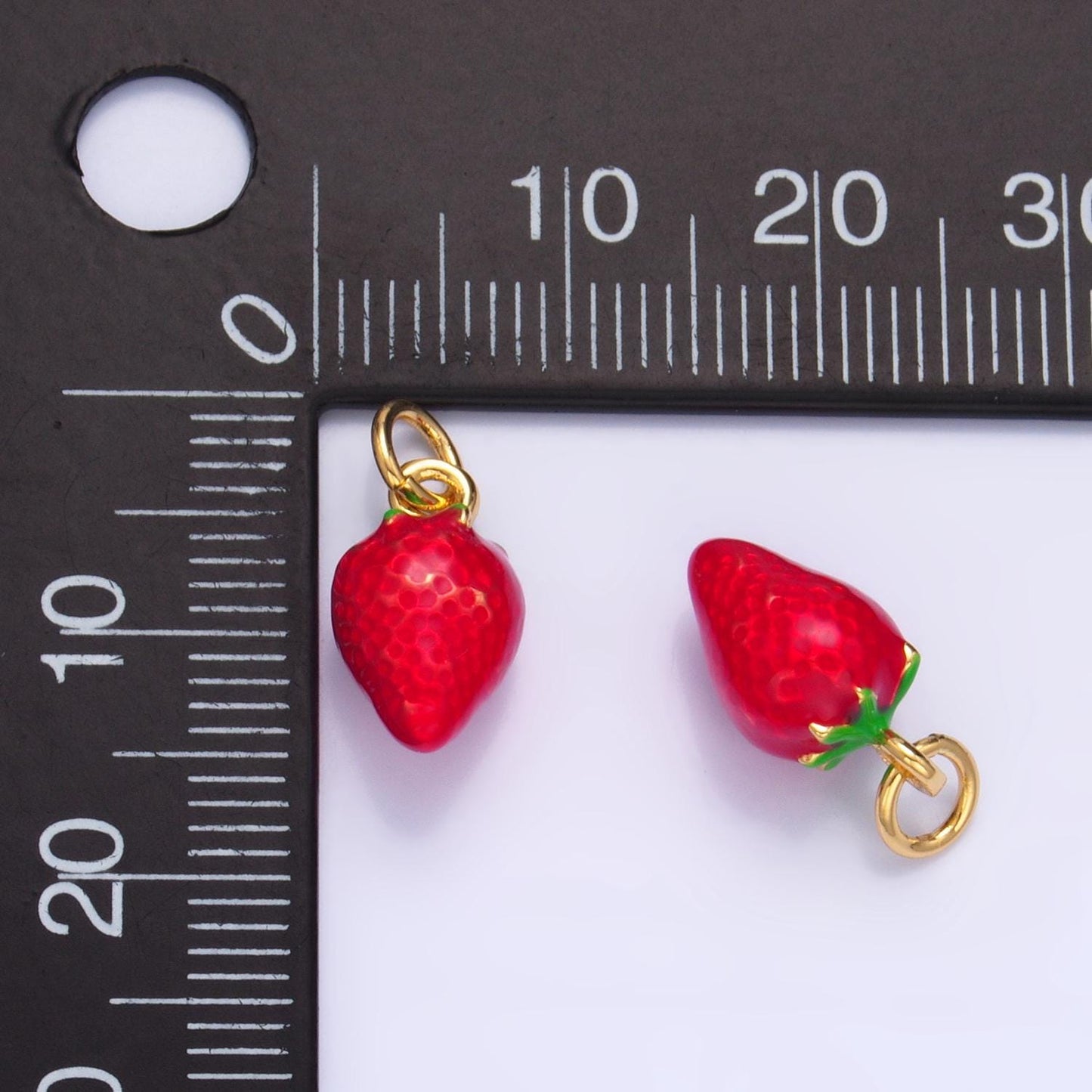 Mini enamel multidimensional strawberry fruit 24k gold filled charm | w-005