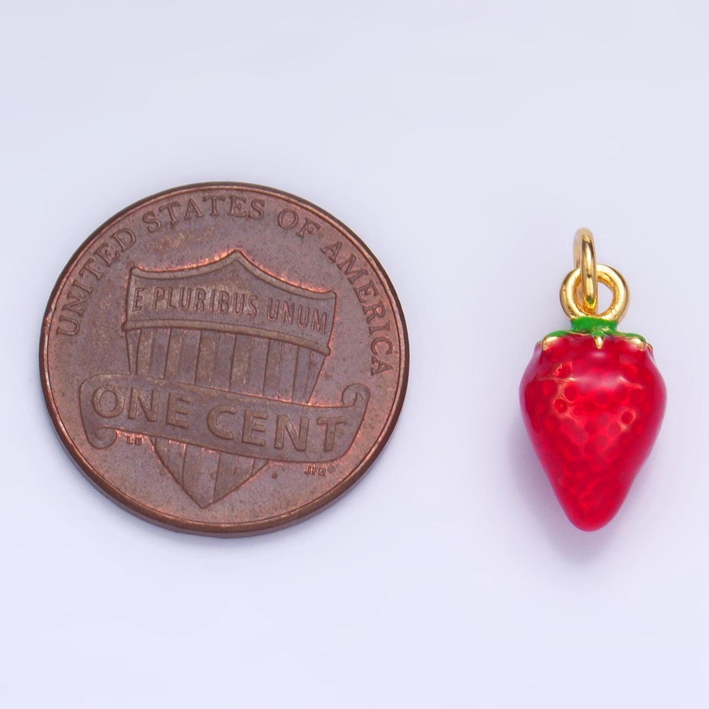 Mini enamel multidimensional strawberry fruit 24k gold filled charm | w-005