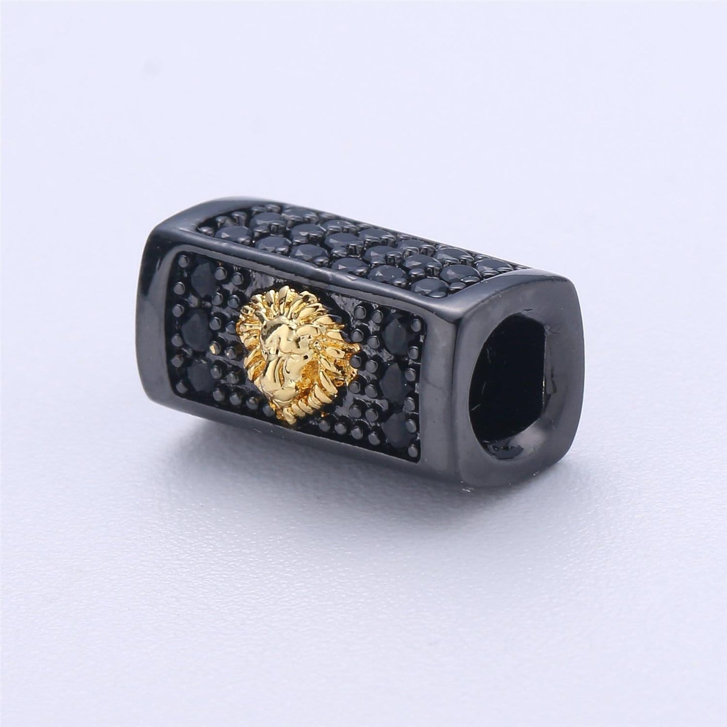 Tiger bead cuboid tube spacer bead metal pave black cz long bar slider charm for men women jewelry making supplies