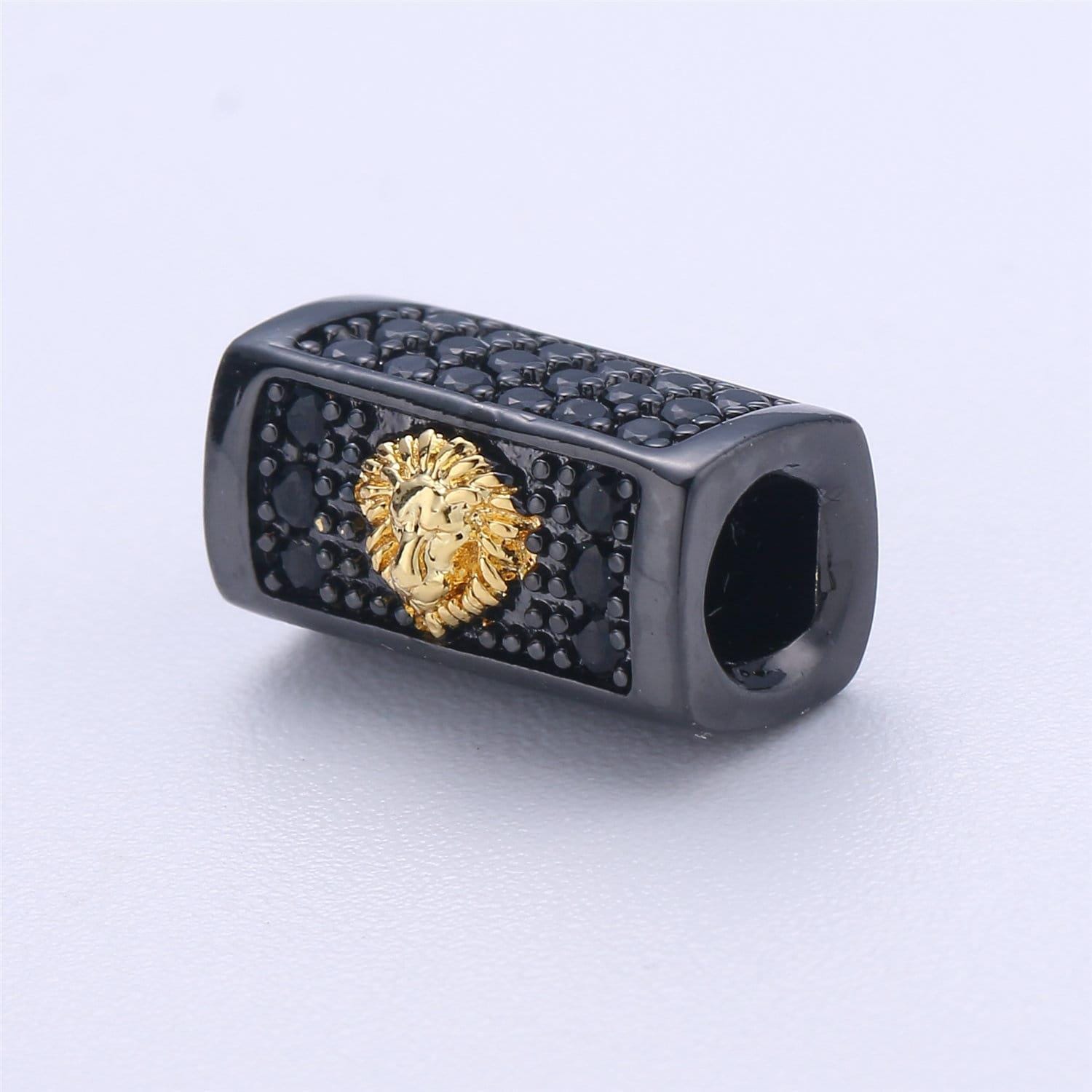 Tiger bead cuboid tube spacer bead metal pave black cz long bar slider charm for men women jewelry making supplies
