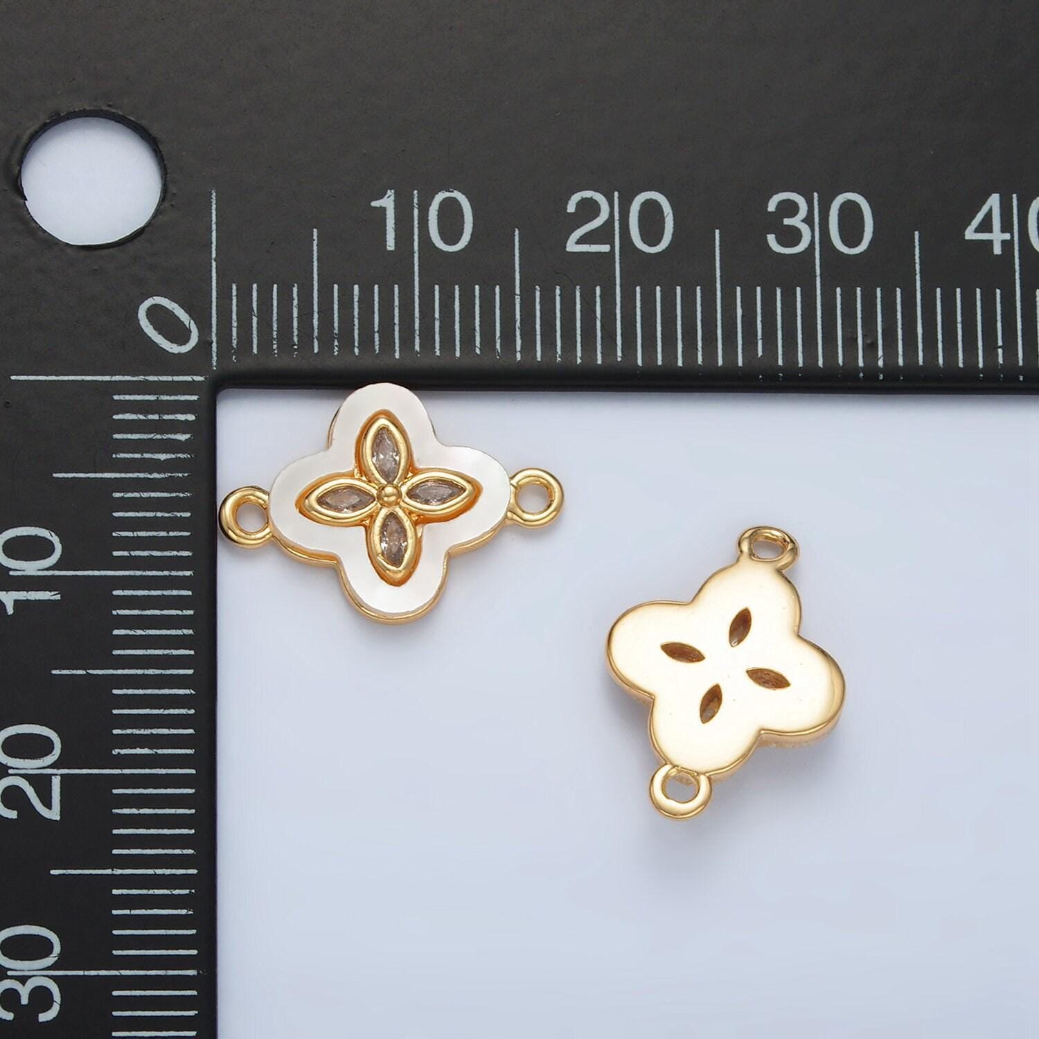 24k gold filled four leaf clover cz shell pearl connector | f-097