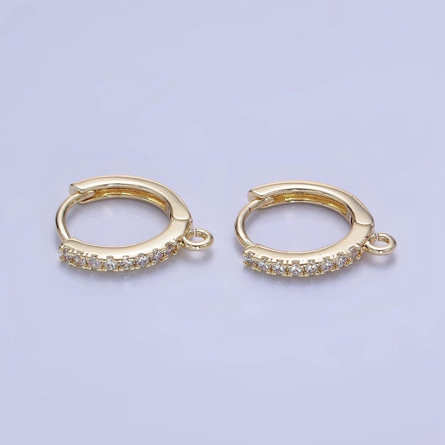 14k gold filled 15mm micro paved huggie earring findings in gold & silver | z-745 z-746