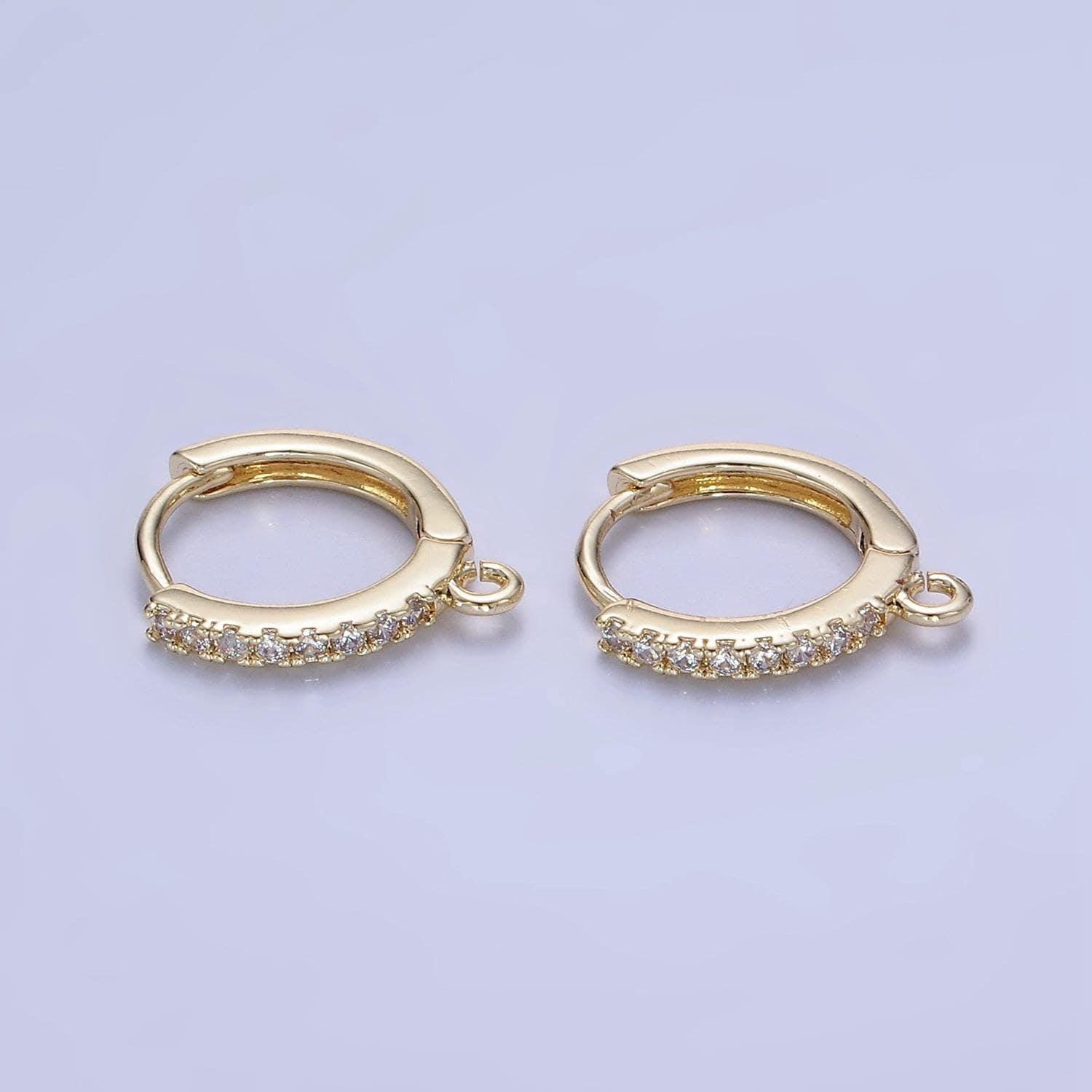 14k gold filled 15mm micro paved huggie earring findings in gold & silver | z-745 z-746