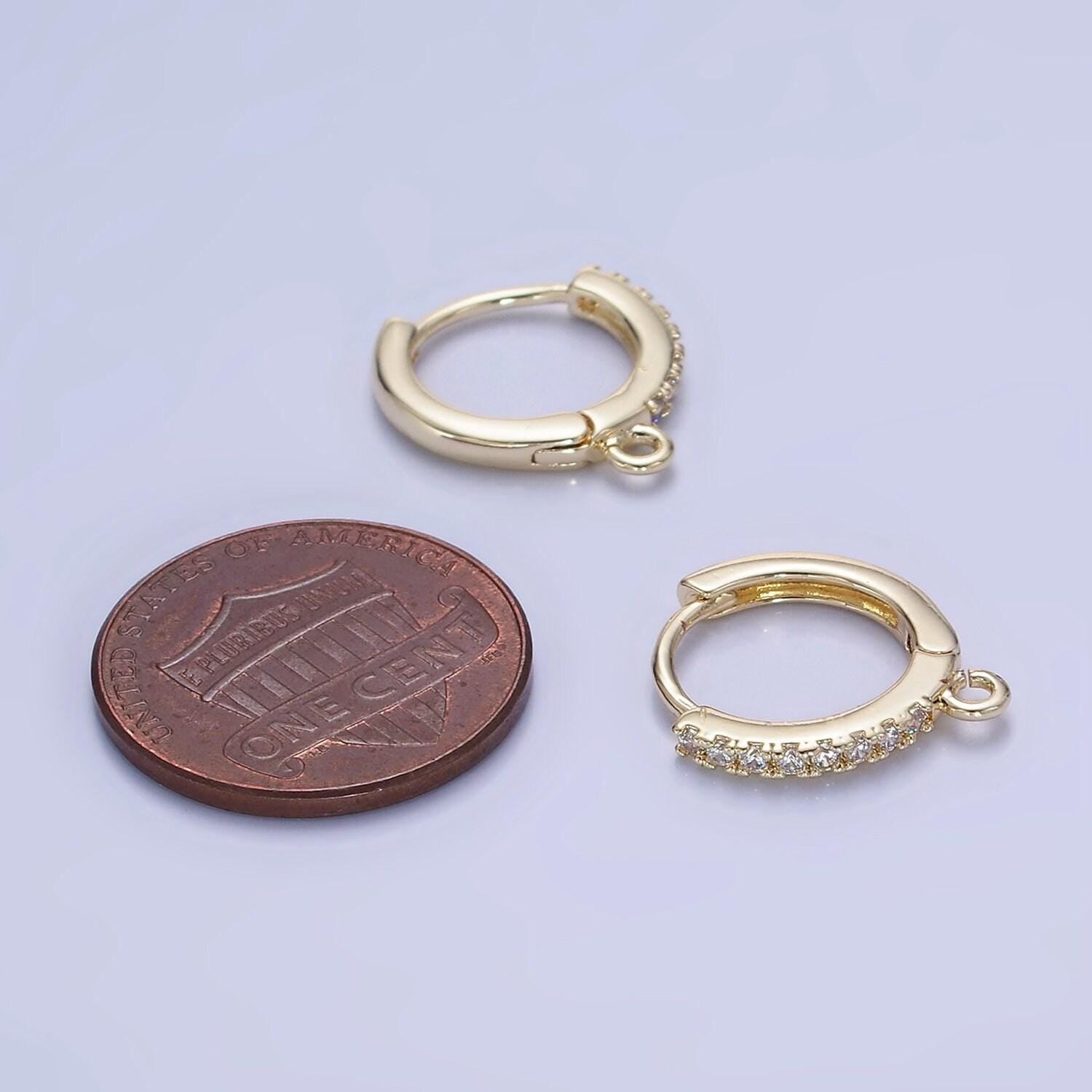14k gold filled 15mm micro paved huggie earring findings in gold & silver | z-745 z-746