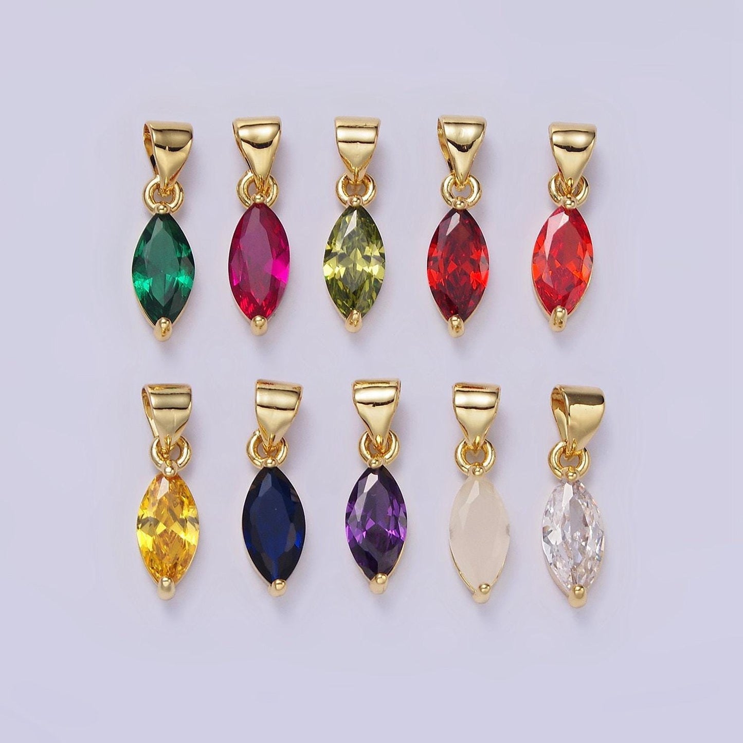 Dainty gold birthstone charm, marquis crystal channel bracelet charm, personalized jewelry, necklace charm diy jewelry component aa-666