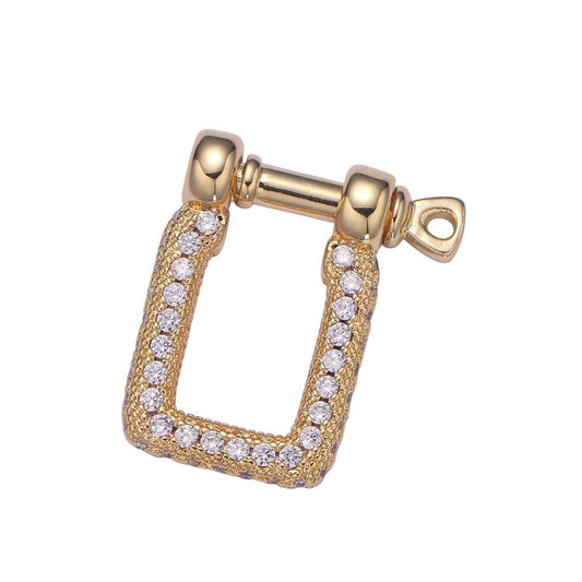 Full cz gold square clasp with screw rod for u lock micro pave carabiner clasp anchor shackle for jewelry making component supp 1161