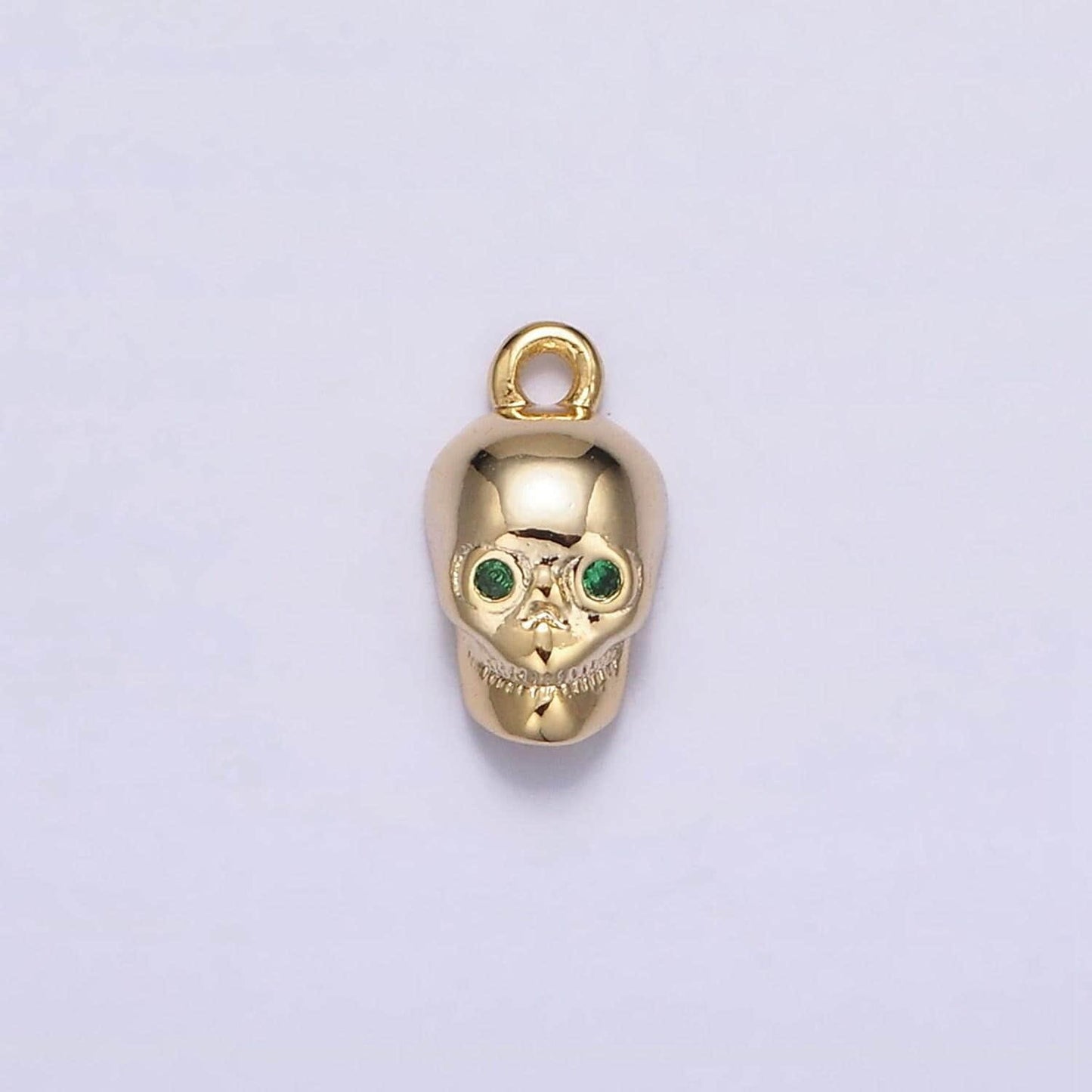 16k gold filled mini green-eyed cz robot skull add-on charm | n947