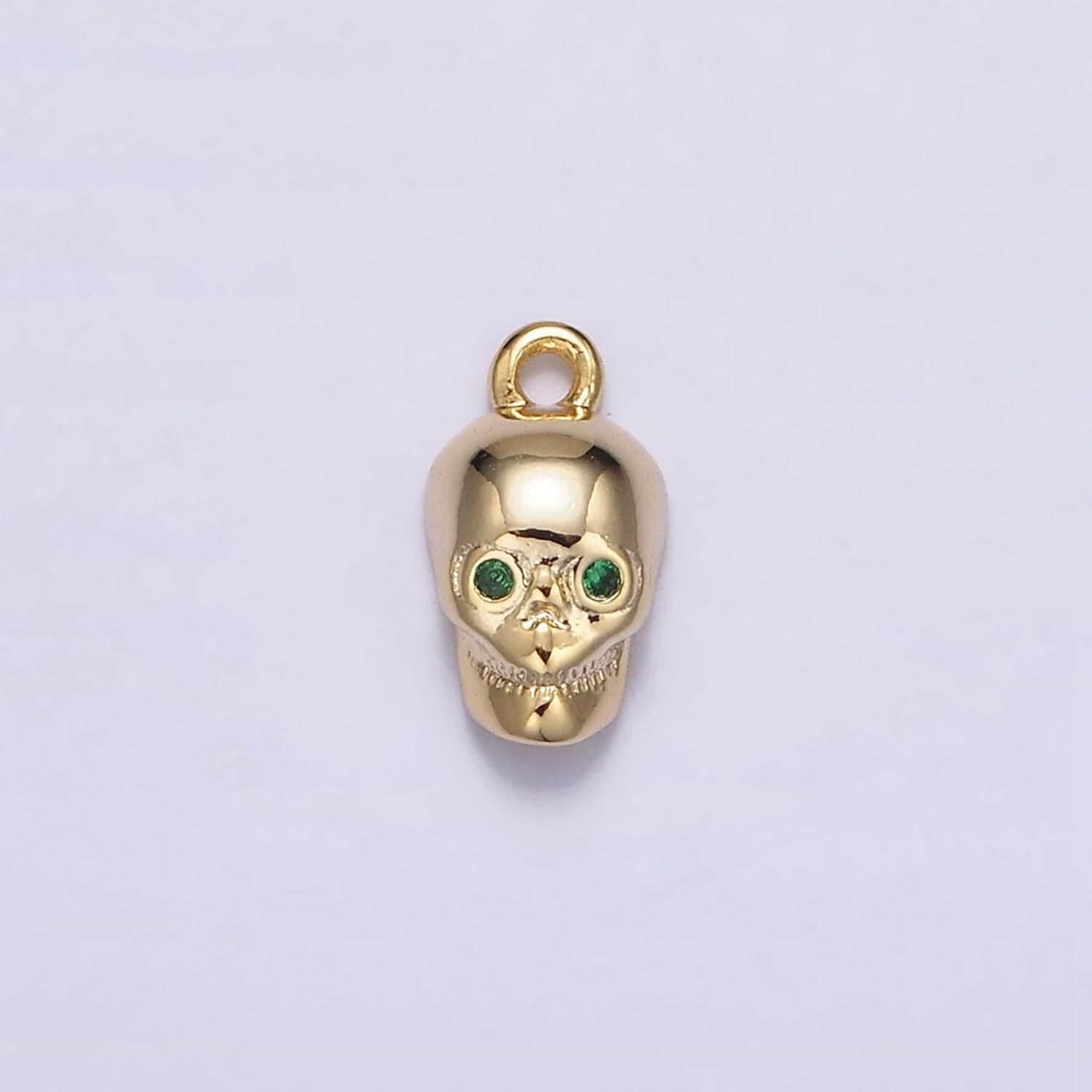 16k gold filled mini green-eyed cz robot skull add-on charm | n947