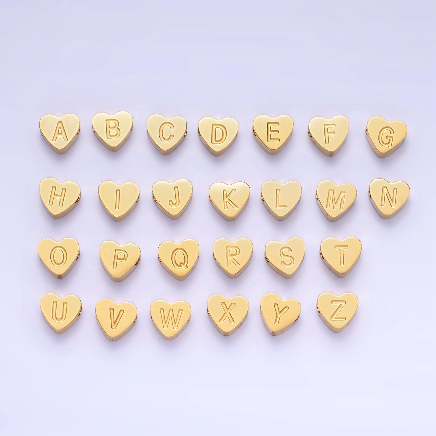 Stainless steel Heart letter alphabet Bead Spacer Initial heart shaped beads in gold for Beaded Bracelet Supply| a1552-a1564