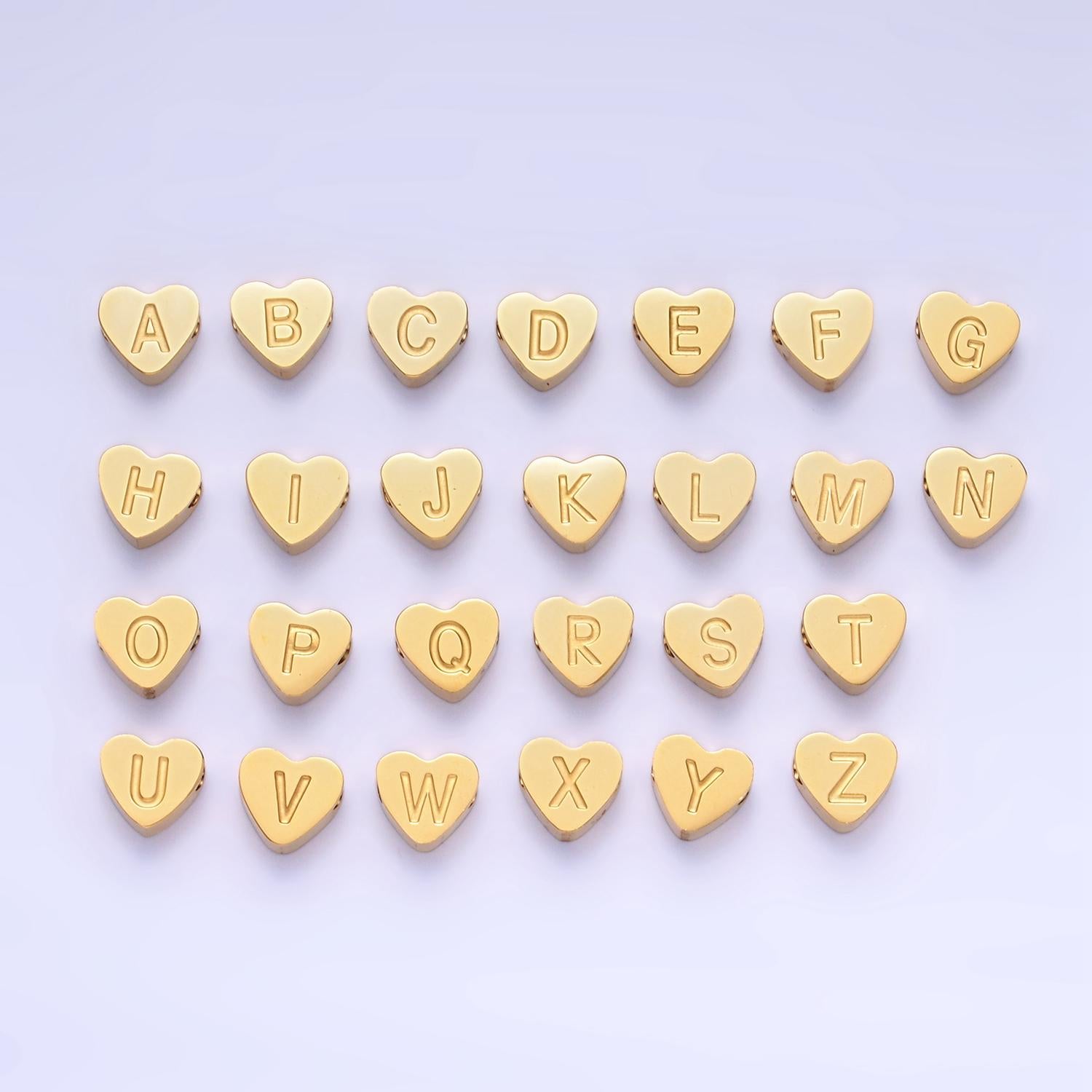 Stainless steel Heart letter alphabet Bead Spacer Initial heart shaped beads in gold for Beaded Bracelet Supply| a1552-a1564