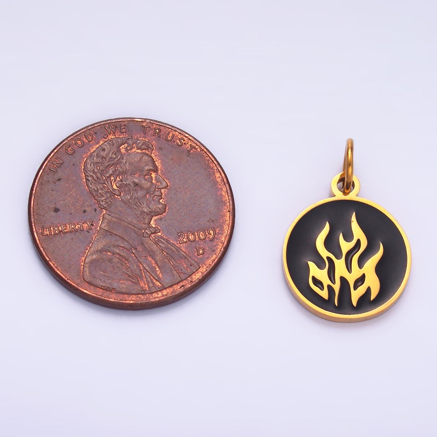 Dainty Gold Stainless Steel Fire charm element for Bracelet Necklace Component Ninja Men Earth Jewelry Inspired P724