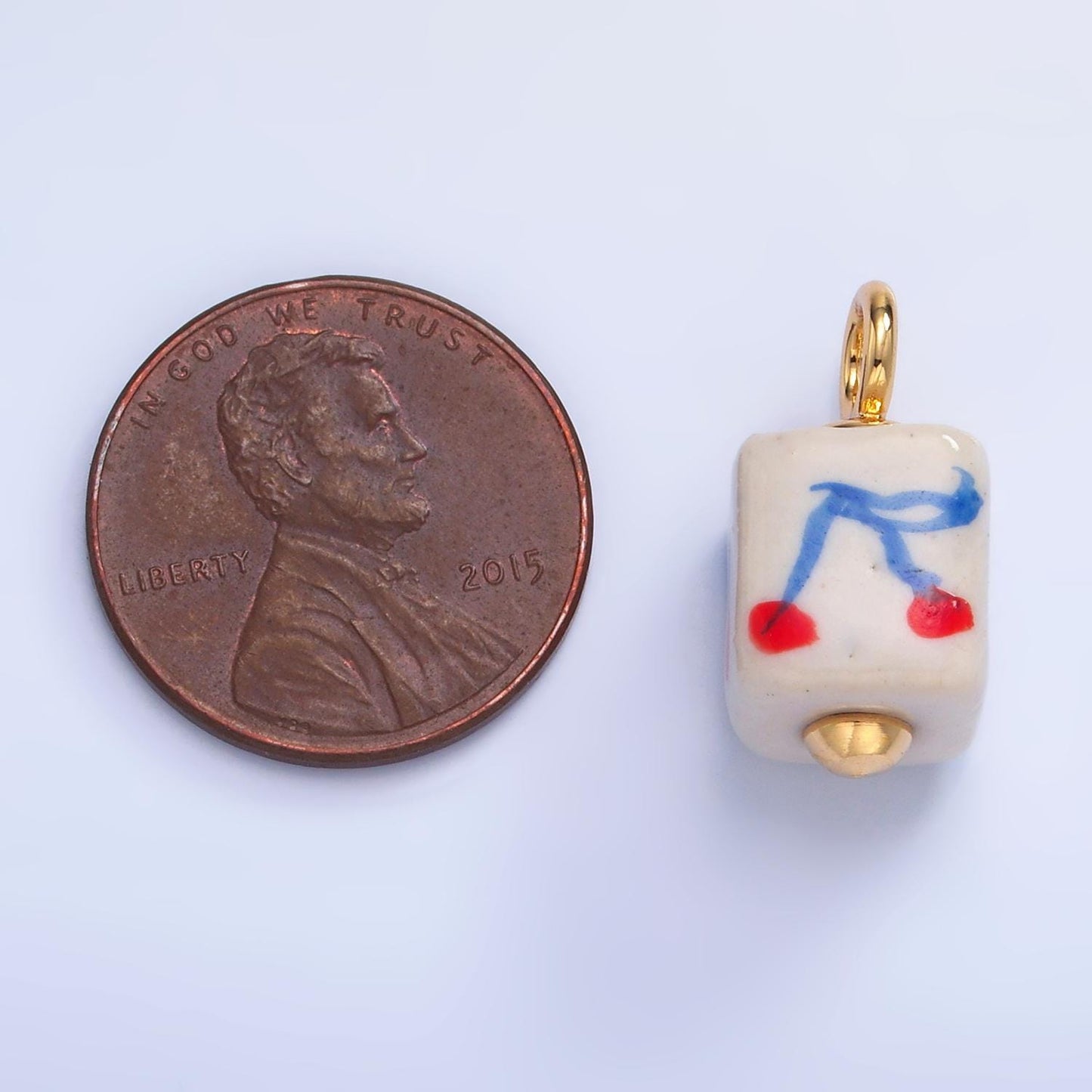 Dainty Cube ceramic charm handmade red Cherry painting ceramic porcelain vintage charm for necklace bracelet jewelry making supply W437