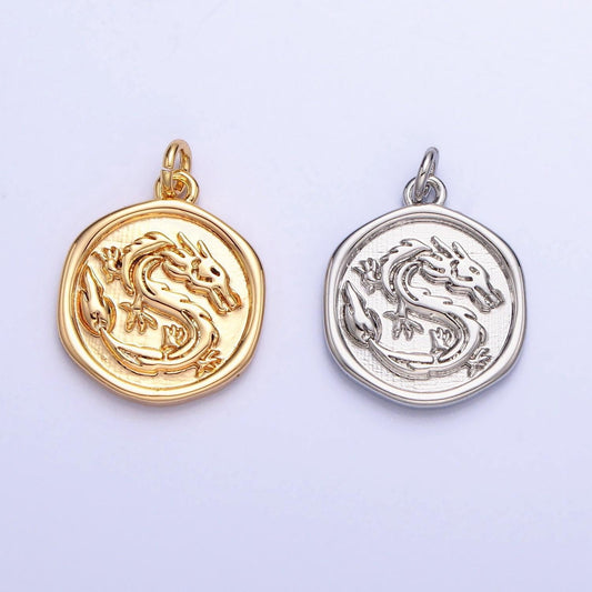 Mini gold ancient coin charm dragon silver dragon fantasy creature for bracelet necklace earring supply ac-440 ac946