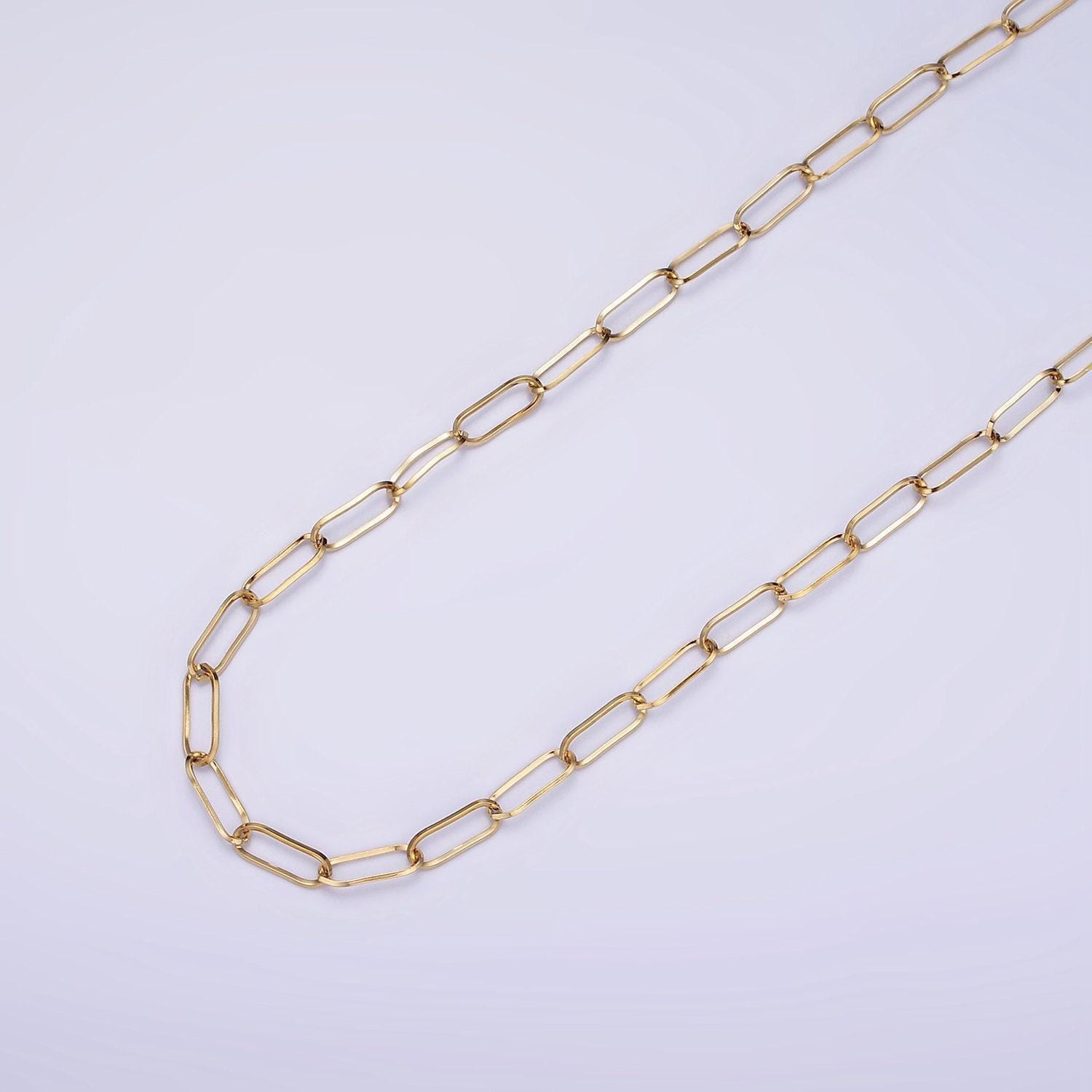 Gold stainless steel 3mm minimalist paper clip unfinished gold bulk chain by yard| roll-1472