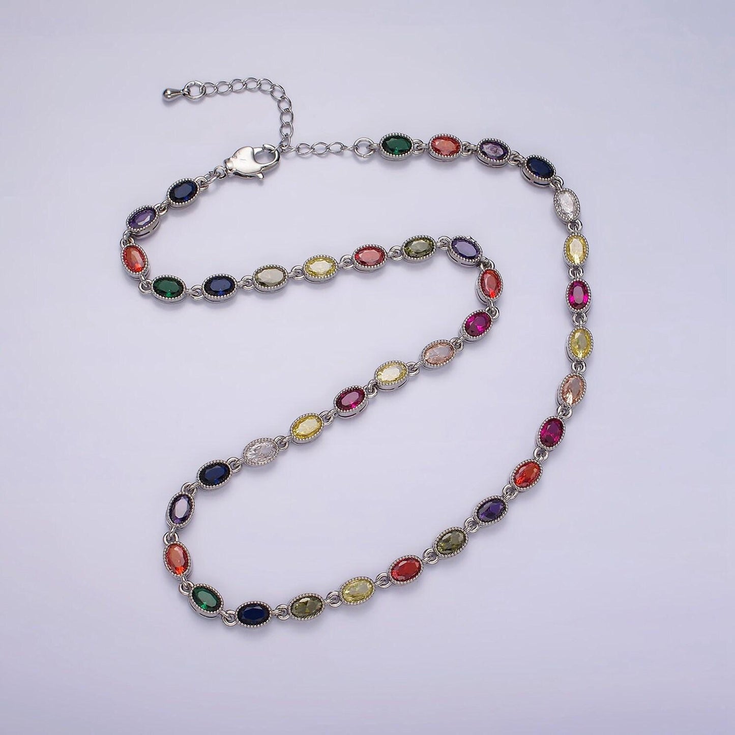 14k gold filled charm necklace | multicolor cz stone charms necklace | oval rainbow zirconia stone necklace for christmas gift wa2246