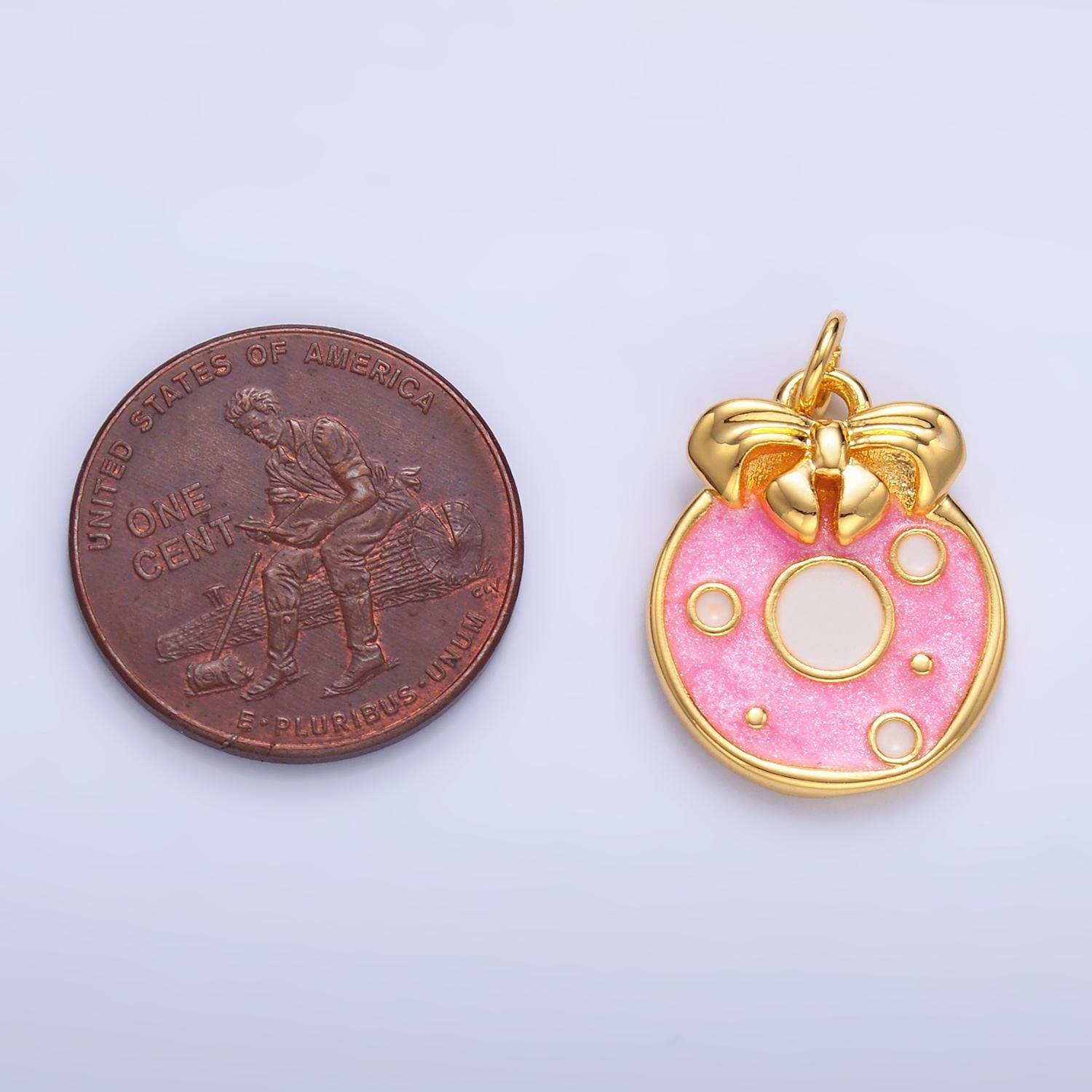 Gold Pink Enamel charm dots bubble charm pendant tiny Bow Heart coin charm 14k gold filled W441