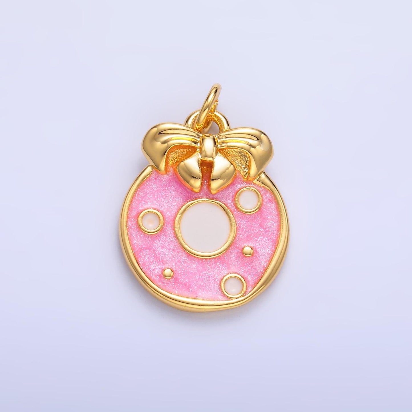 Gold Pink Enamel charm dots bubble charm pendant tiny Bow Heart coin charm 14k gold filled W441