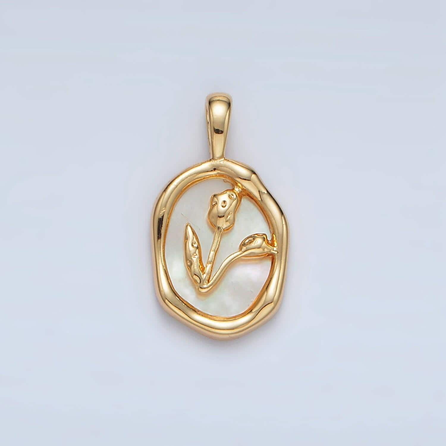 Gold filled tulip flower with shell pearl oval pendant | aa-1515