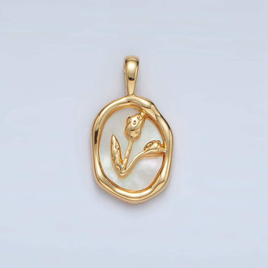 Gold filled tulip flower with shell pearl oval pendant | aa-1515
