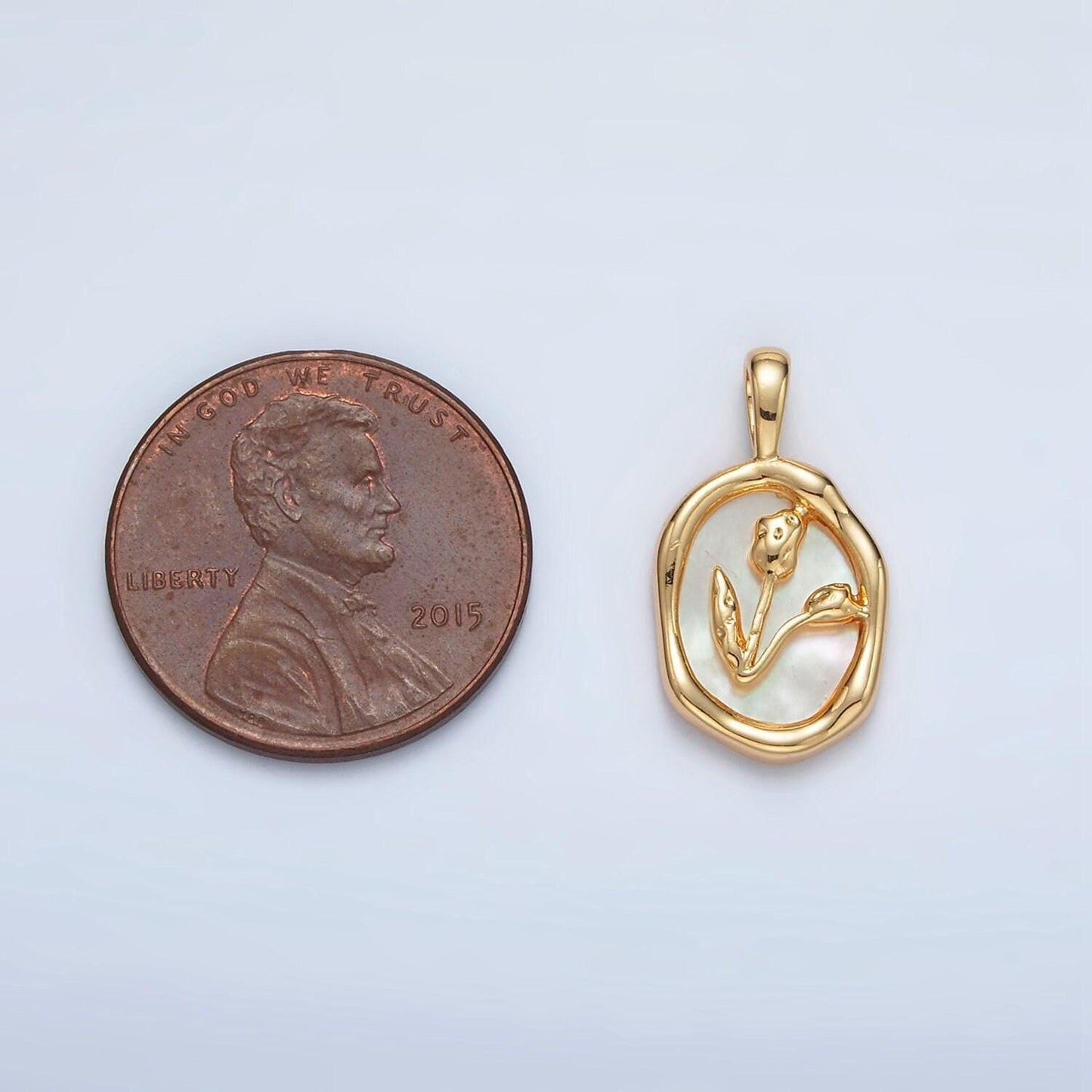 Gold filled tulip flower with shell pearl oval pendant | aa-1515