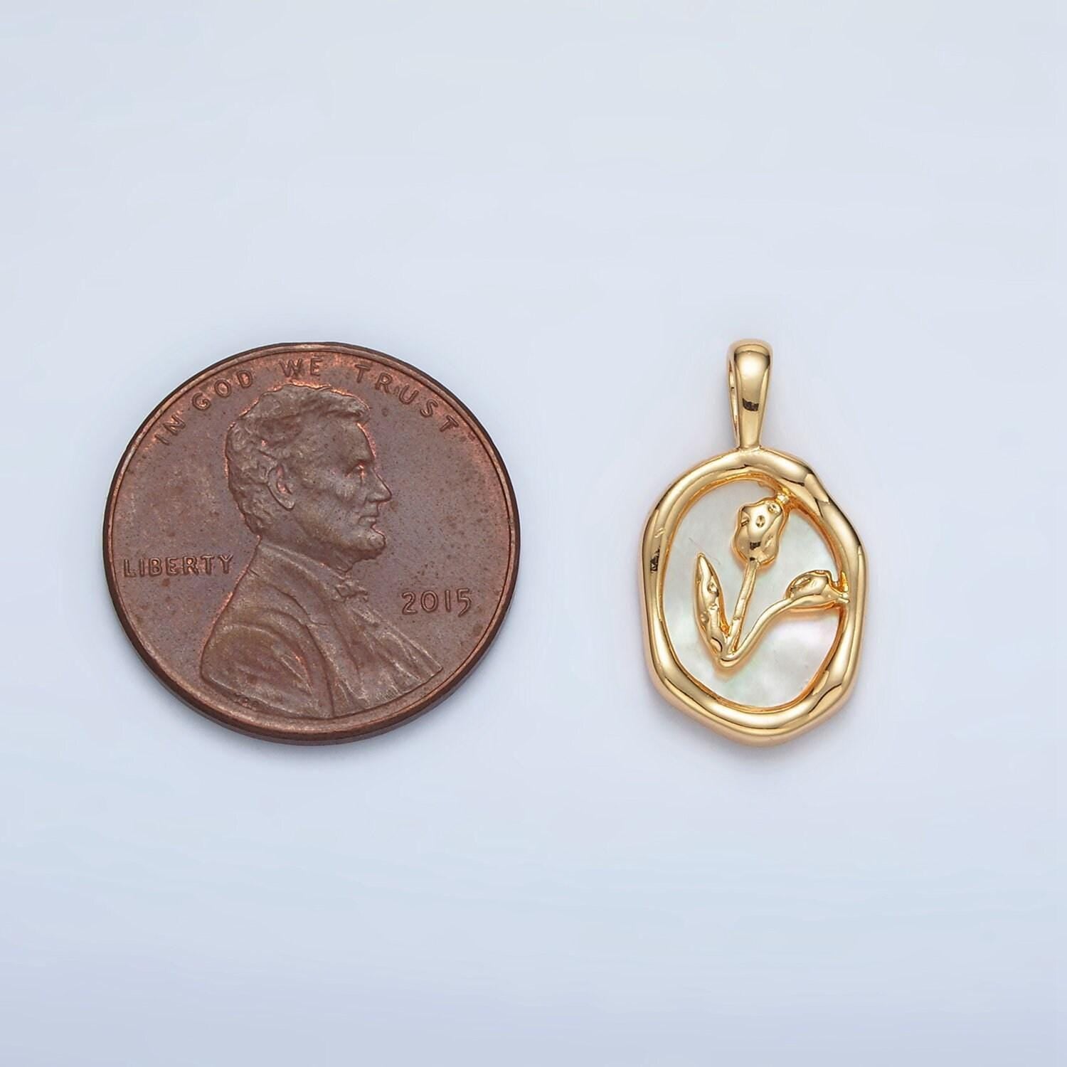 Gold filled tulip flower with shell pearl oval pendant | aa-1515