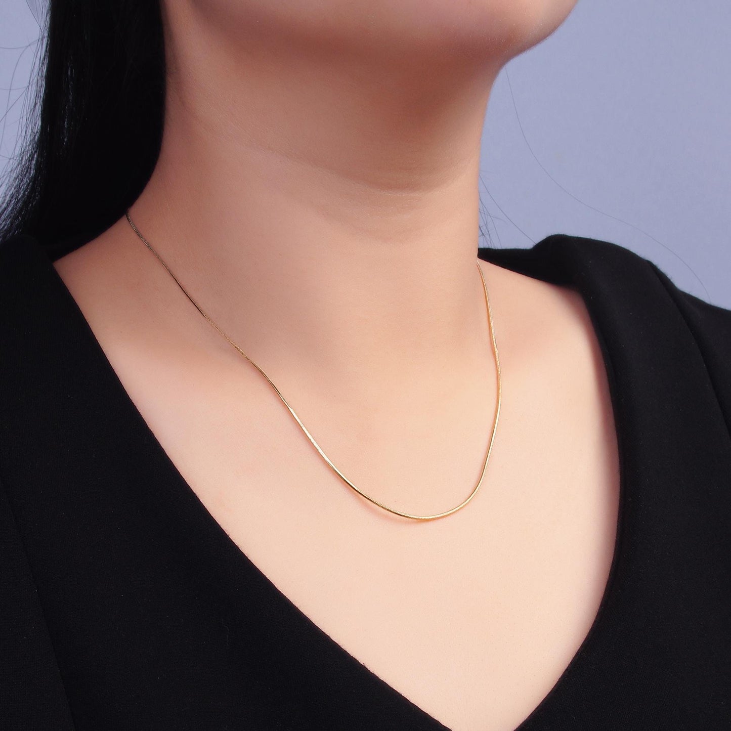 Fine herringbone chain necklace 1mm thick 24k gold filled snake chain 19.8 inches layering necklace ready to wear w/ lobster clasp WA-2752