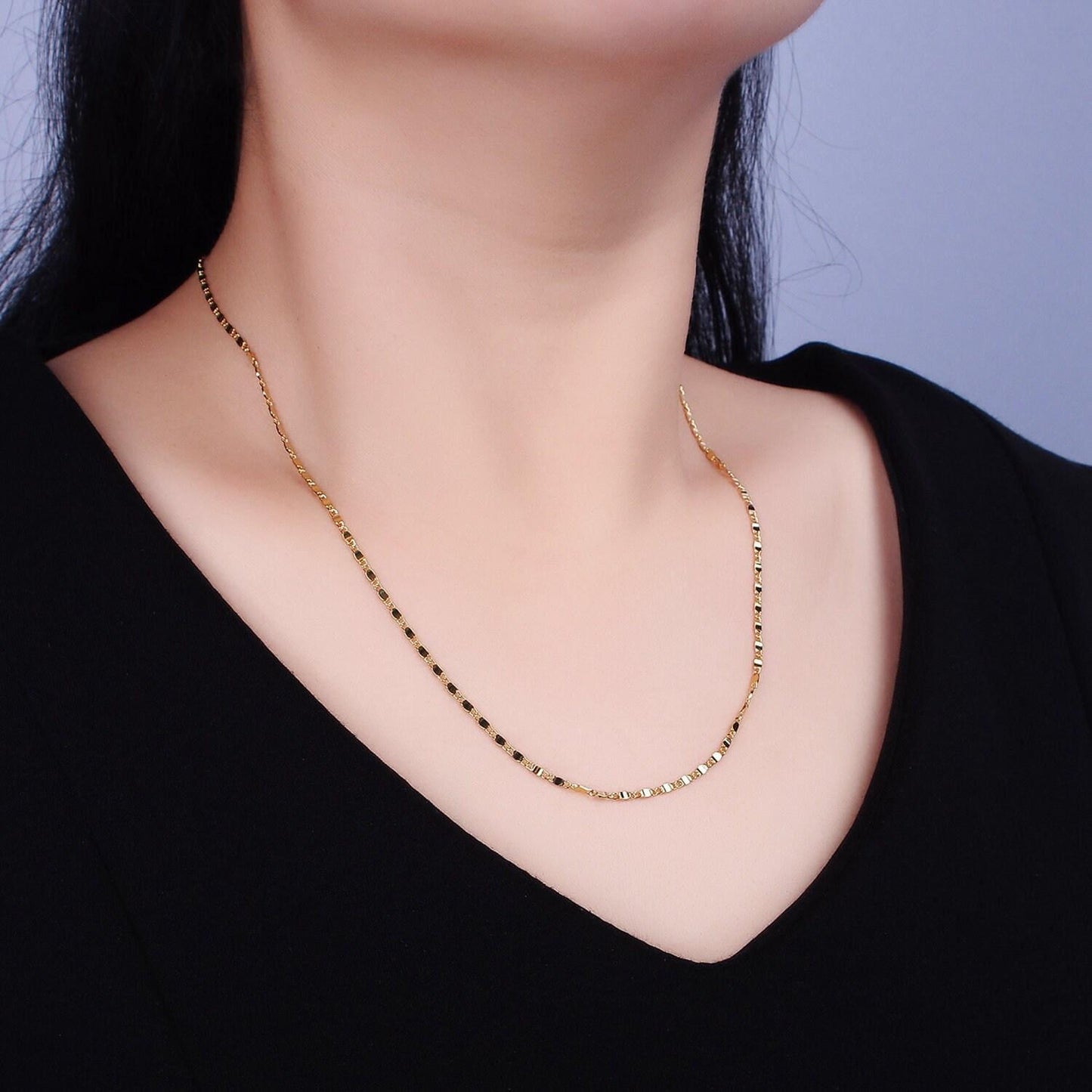 24k gold filled flat diamond cut mariner necklace 15.75 inch, 18 inches for minimalist jewelry | wa-1849 wa-1850