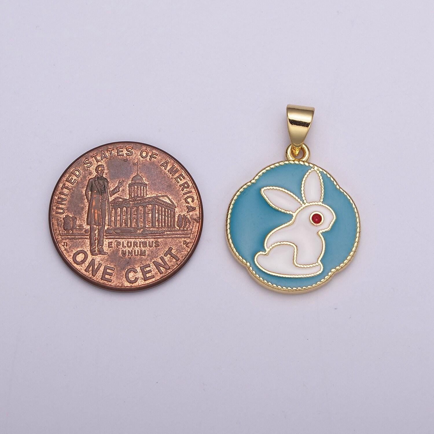 Gold enamel bunny charm, epoxy rabbit pendant, rabbit charm for braceletn necklace, earring diy craft, n-517