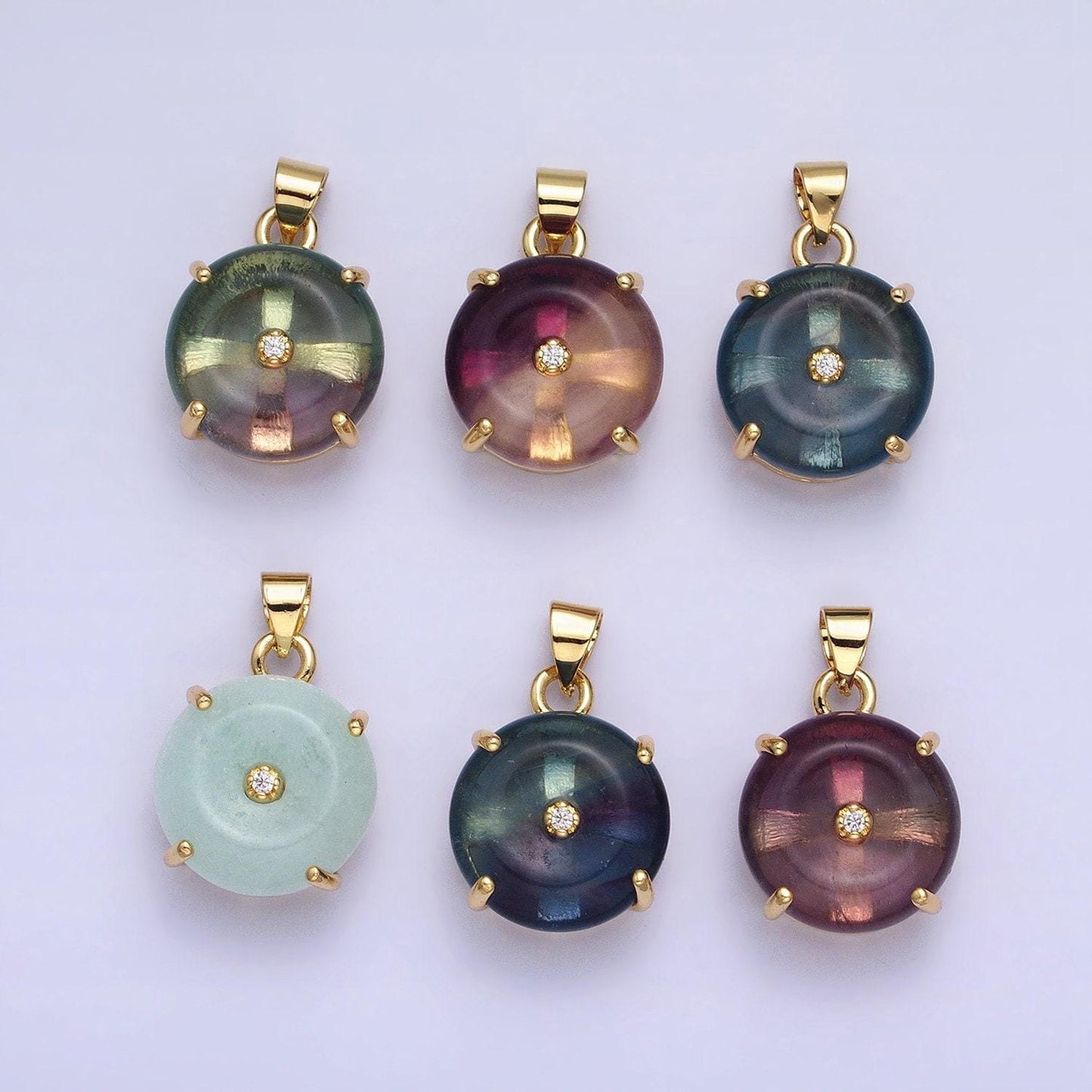 24k gold filled gemstone donut pendant, crystal donut necklace charm amazonite, fluorite natural stone charm aa317