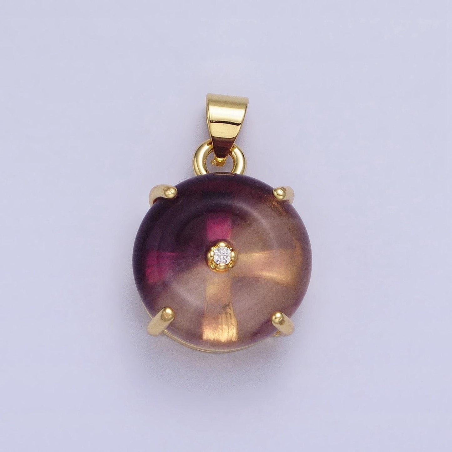 24k gold filled gemstone donut pendant, crystal donut necklace charm amazonite, fluorite natural stone charm aa317