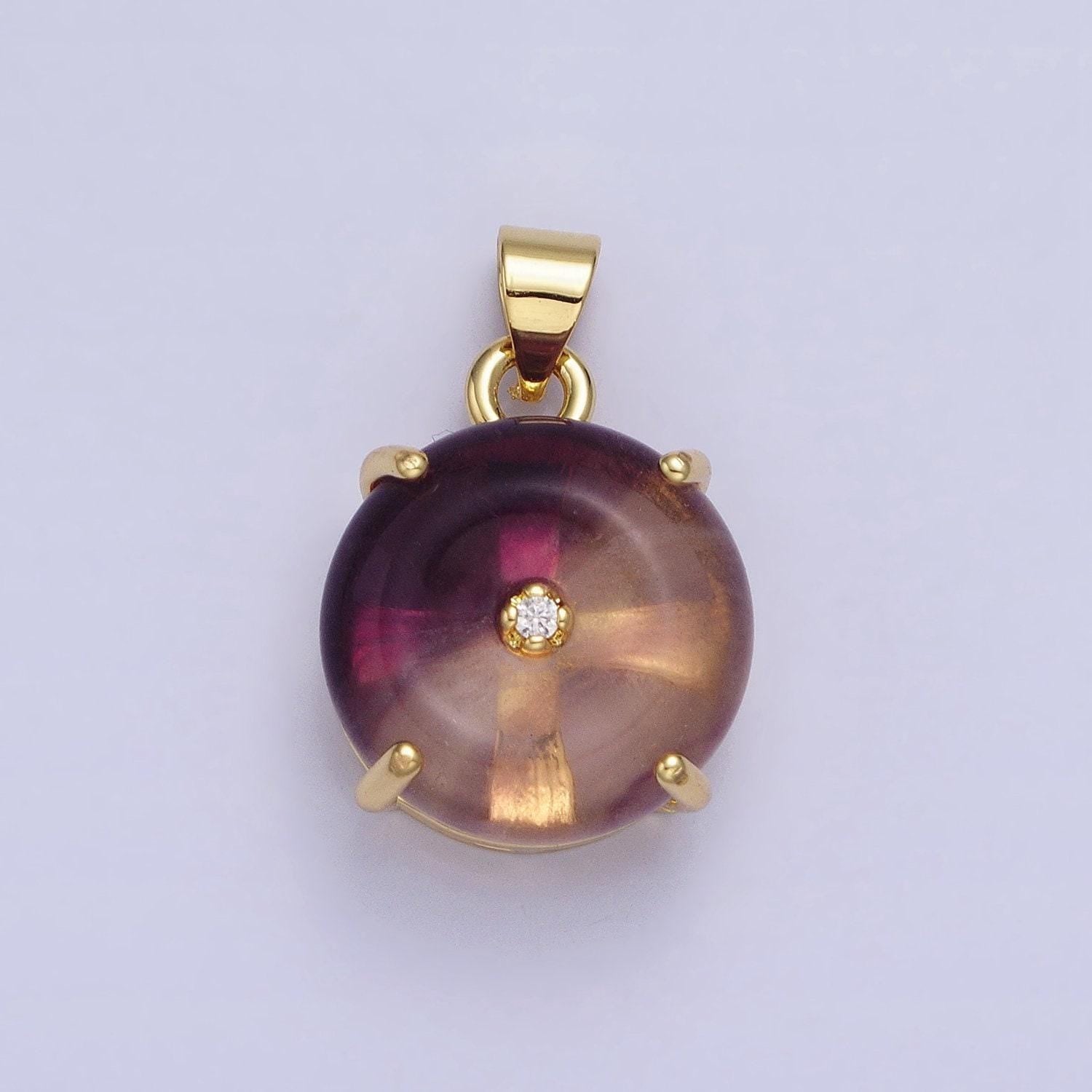 24k gold filled gemstone donut pendant, crystal donut necklace charm amazonite, fluorite natural stone charm aa317