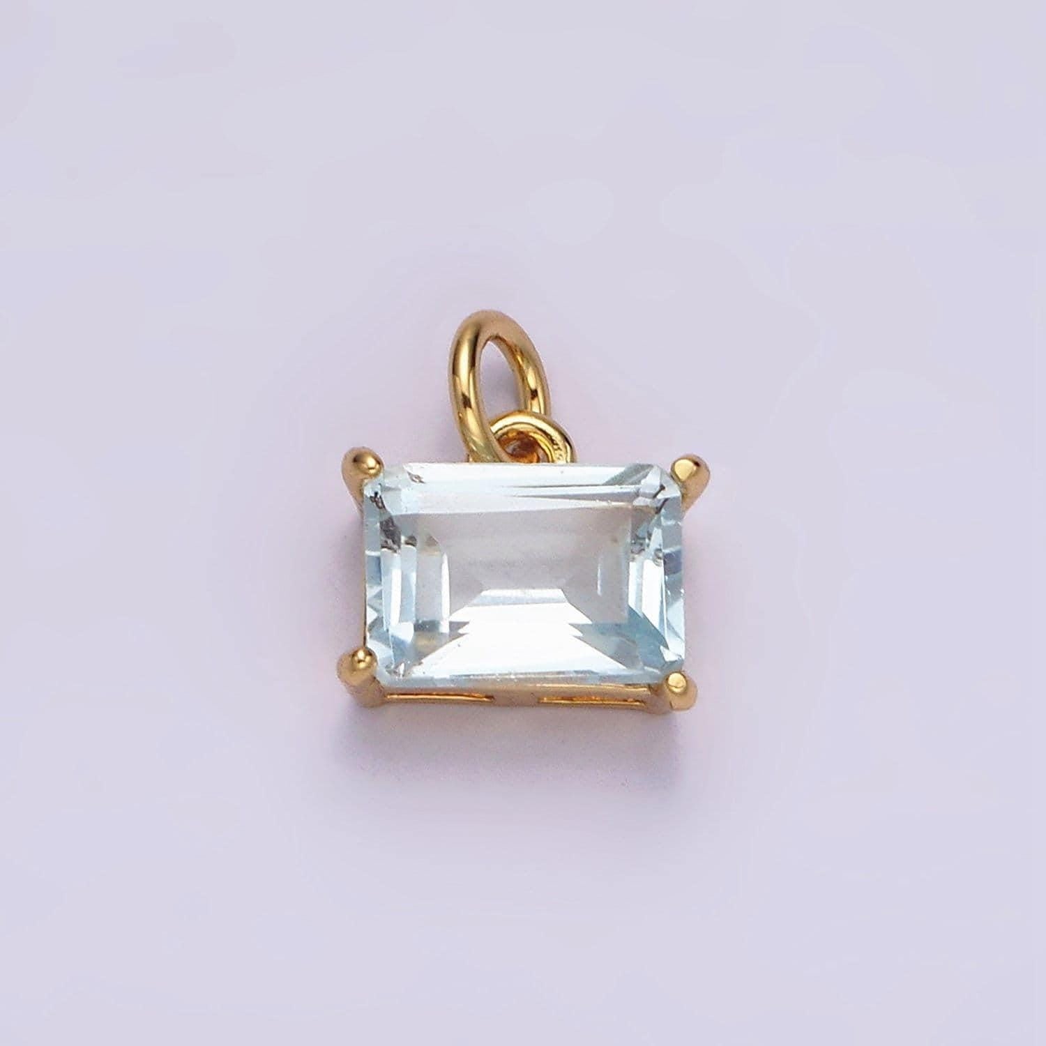 14k gold filled baby blue baguette cz sideway minimalist add-on charm | ac843