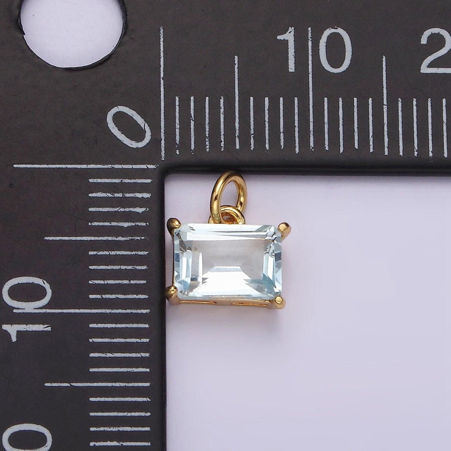 14k gold filled baby blue baguette cz sideway minimalist add-on charm | ac843