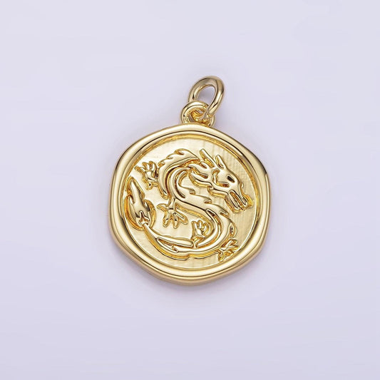 Mini gold dragon zodiac chinese animal round coin charm | ag282