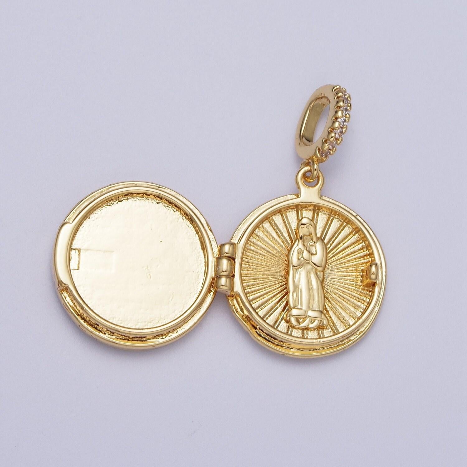 24k gold filled virgin mary shell round heart locket charm necklace, abalone pink blue white green shell for religious necklace pendant h080