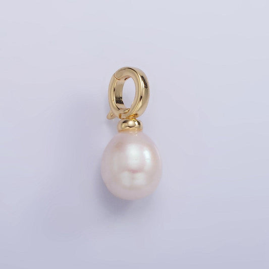 14k gold filled 19.3mm open bail ringed white freshwater pearl teardrop pendant for minimalist jewelry making supply | p1696