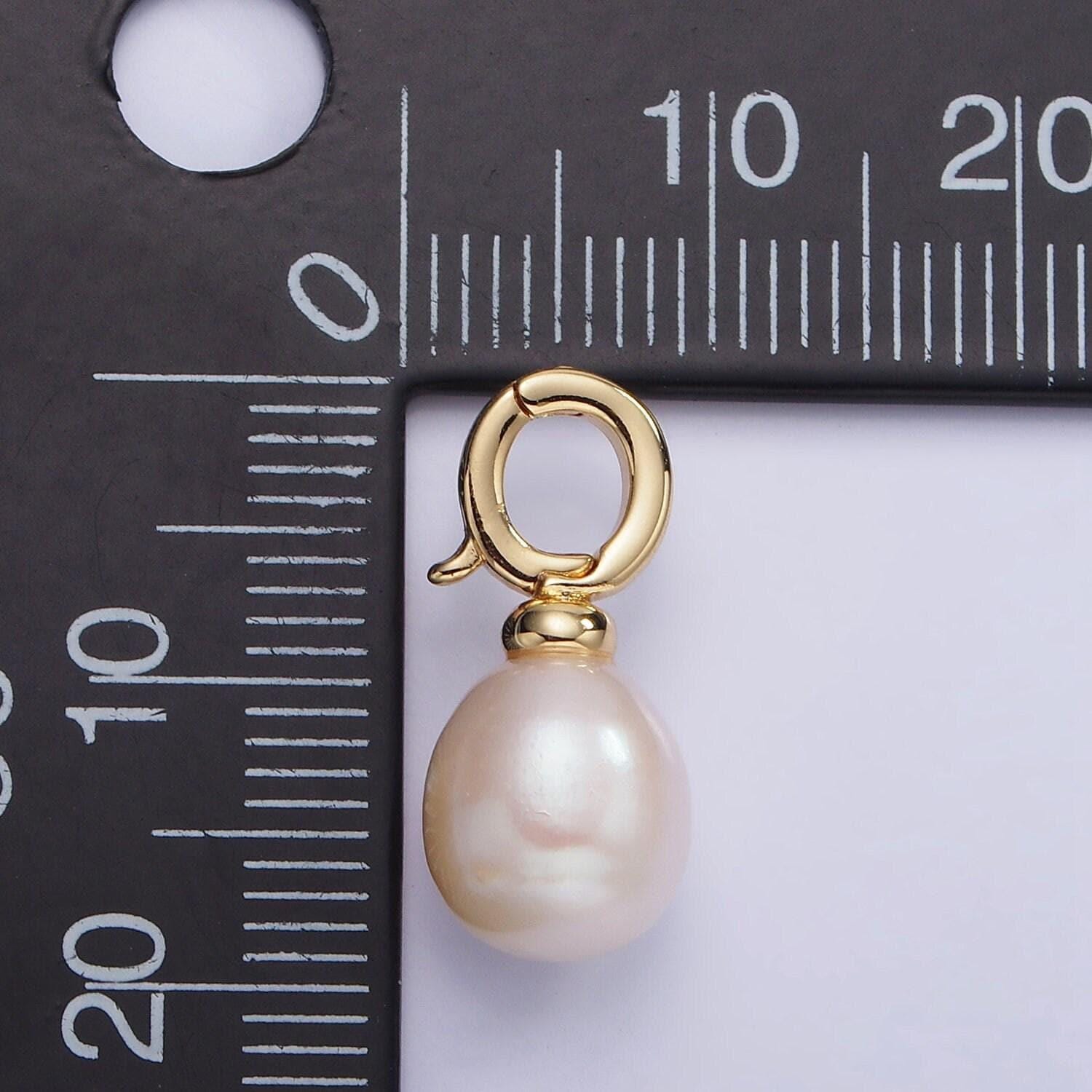 14k gold filled 19.3mm open bail ringed white freshwater pearl teardrop pendant for minimalist jewelry making supply | p1696
