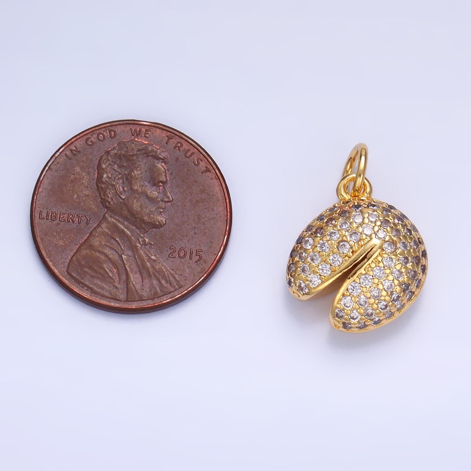 Micro Pave Fortune Cookie Pendant Gold Cookie Charms 24k Gold Filled Chinese Food Charm Foodie Charm Bracelet Necklace W429