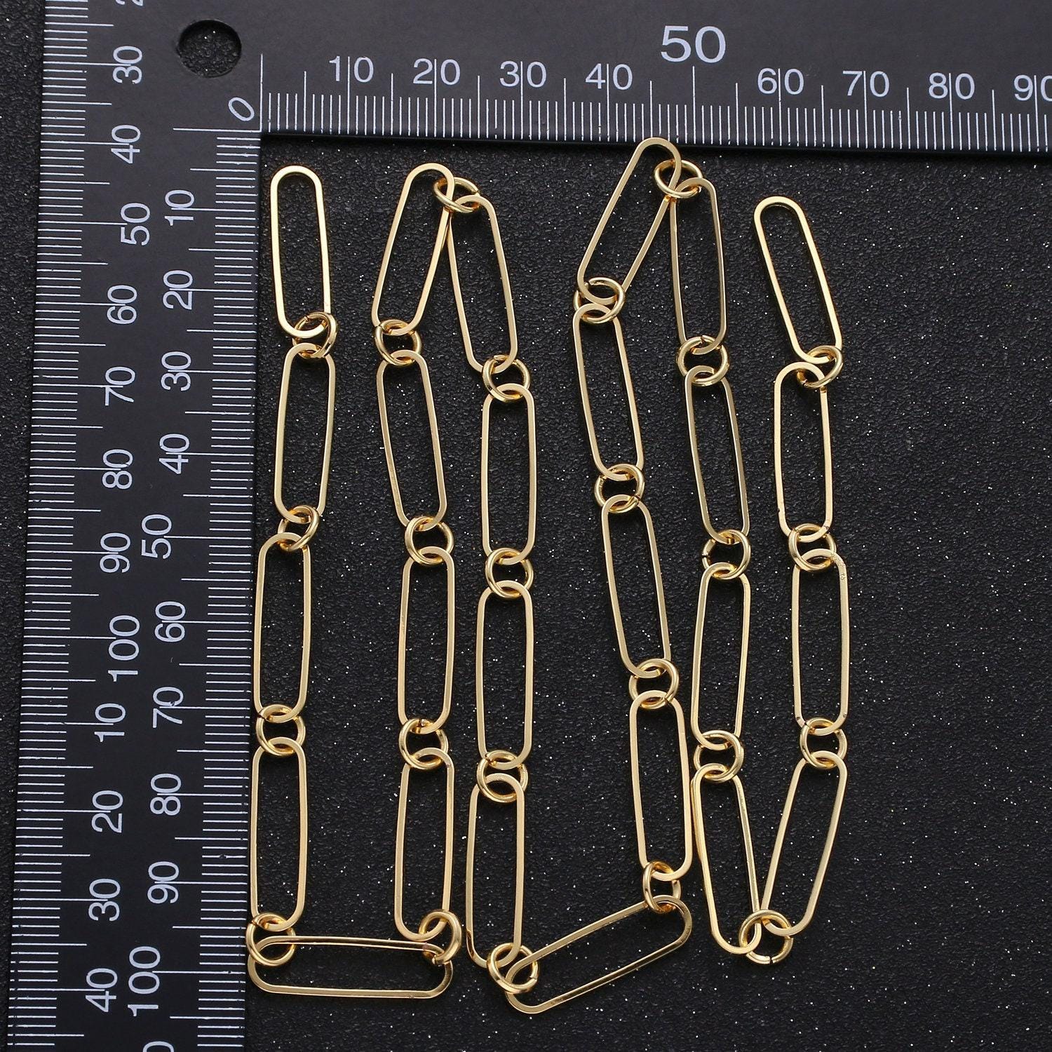 Paper clip-shaped chain, large cable chain, thin slim oval link chain, 24k gold over brass 7x22mm, 281