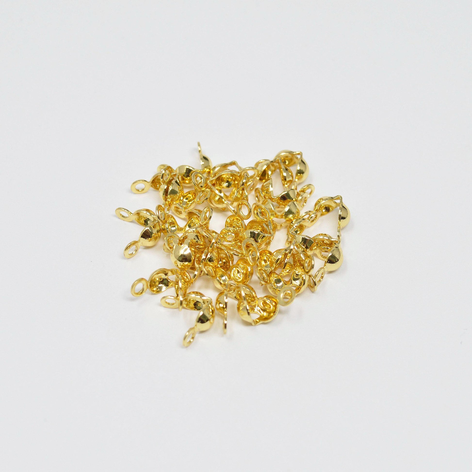 1x gold clamshell end tip beads 3.9mm diameter, ball chain clasps gold clasp for connector ball chain crimp beads l-166
