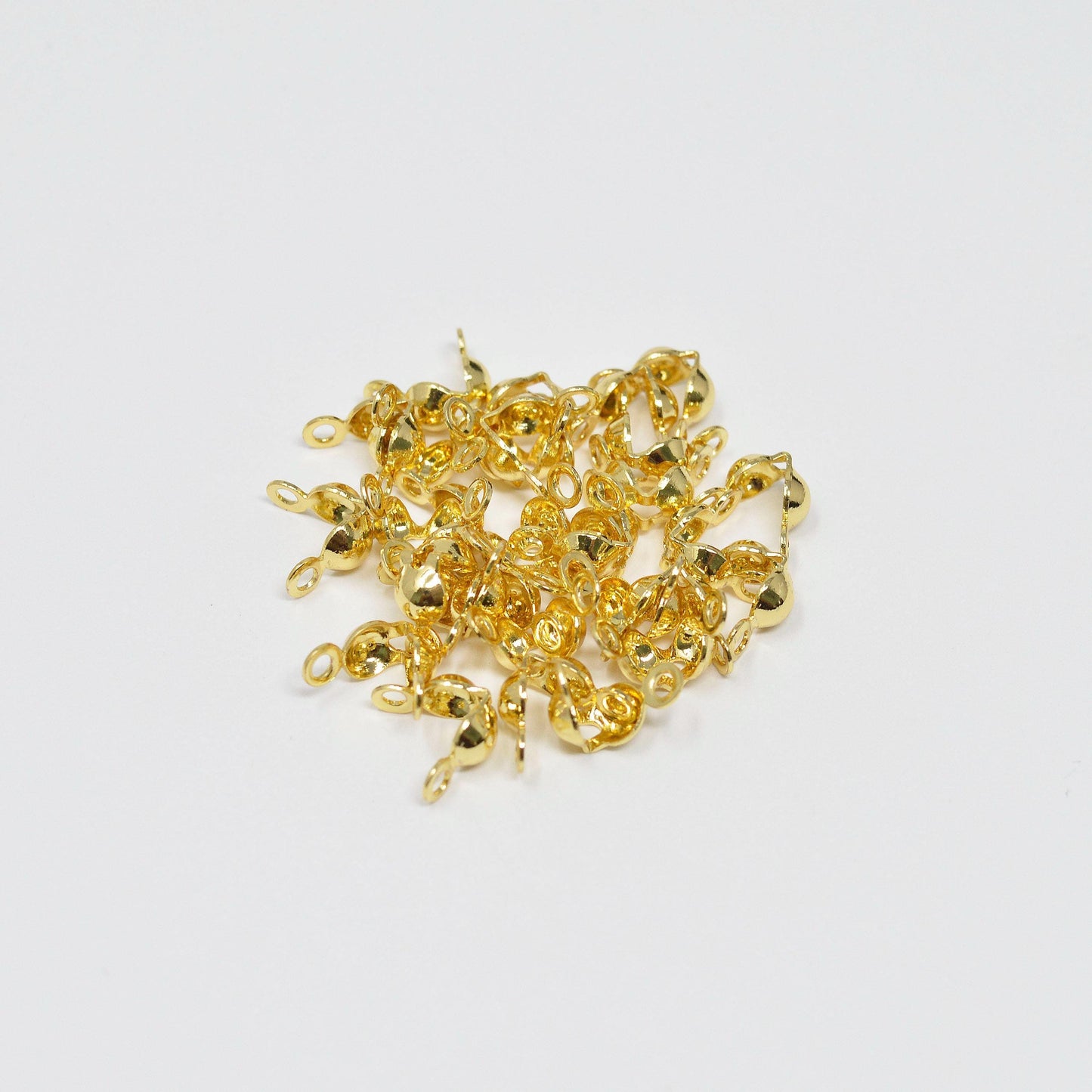 1x gold clamshell end tip beads 3.9mm diameter, ball chain clasps gold clasp for connector ball chain crimp beads l-166