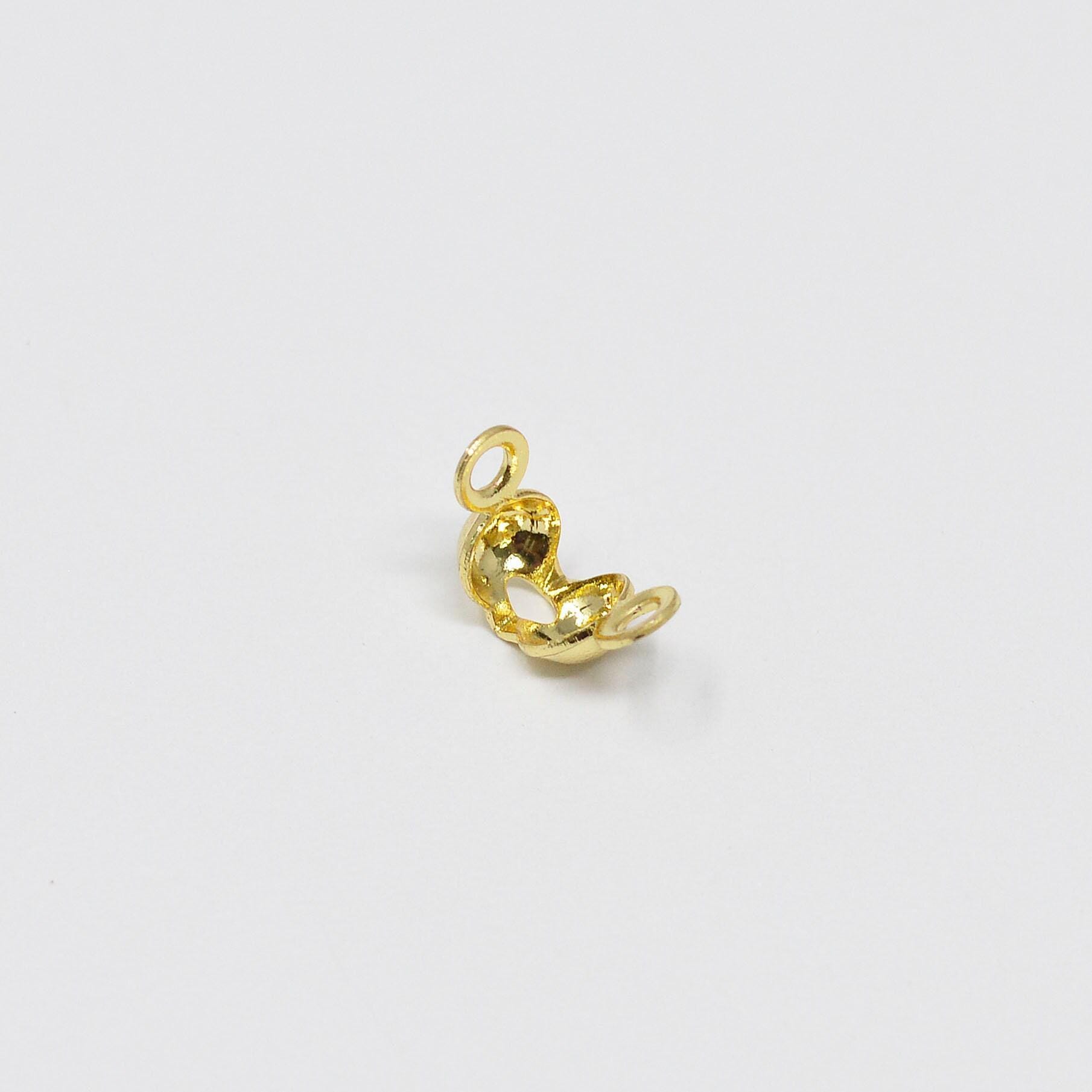 1x gold clamshell end tip beads 3.9mm diameter, ball chain clasps gold clasp for connector ball chain crimp beads l-166