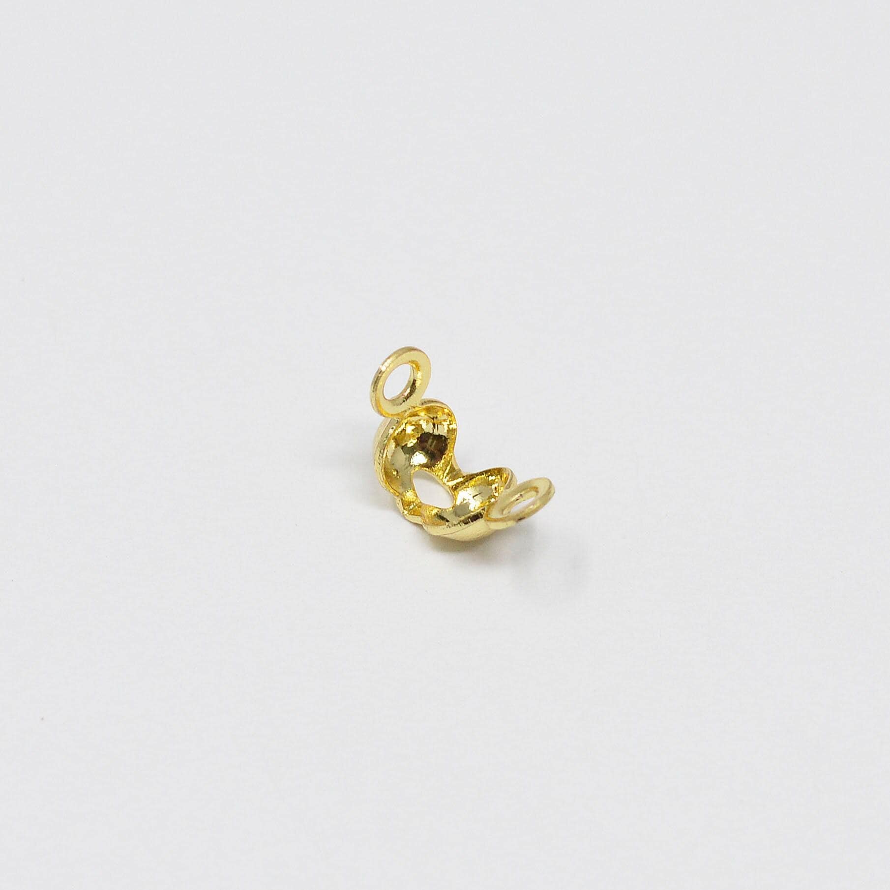 1x gold clamshell end tip beads 3.9mm diameter, ball chain clasps gold clasp for connector ball chain crimp beads l-166