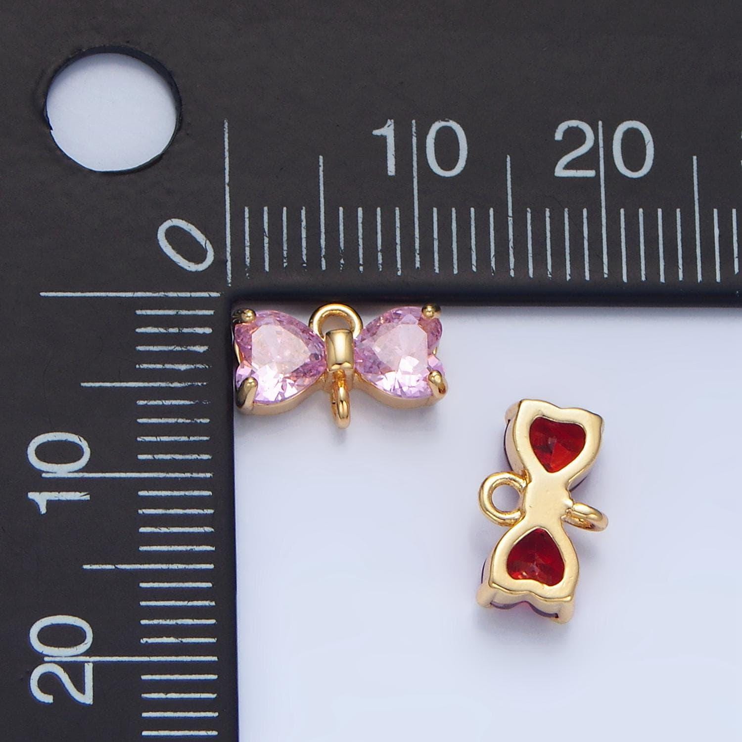 1x black pink cubic bow zirconia 14k gold filled charm connector, bow pendant, cz bow charms with open link for necklace bracelet f641